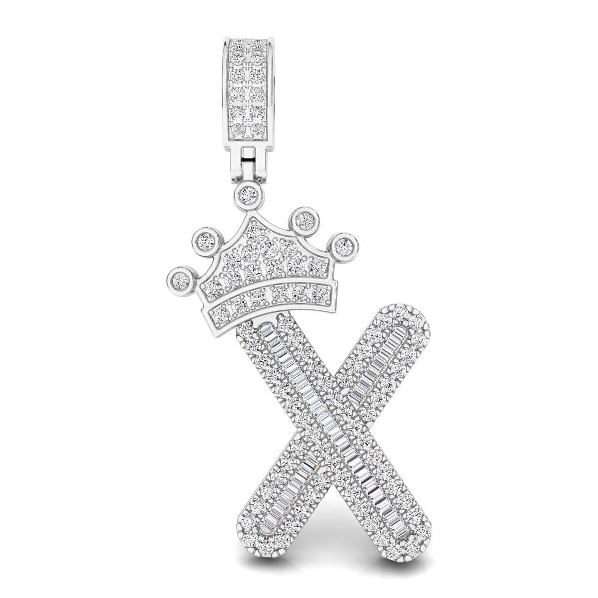 Crown Initial  X  Letter Pendant 3D print model_1