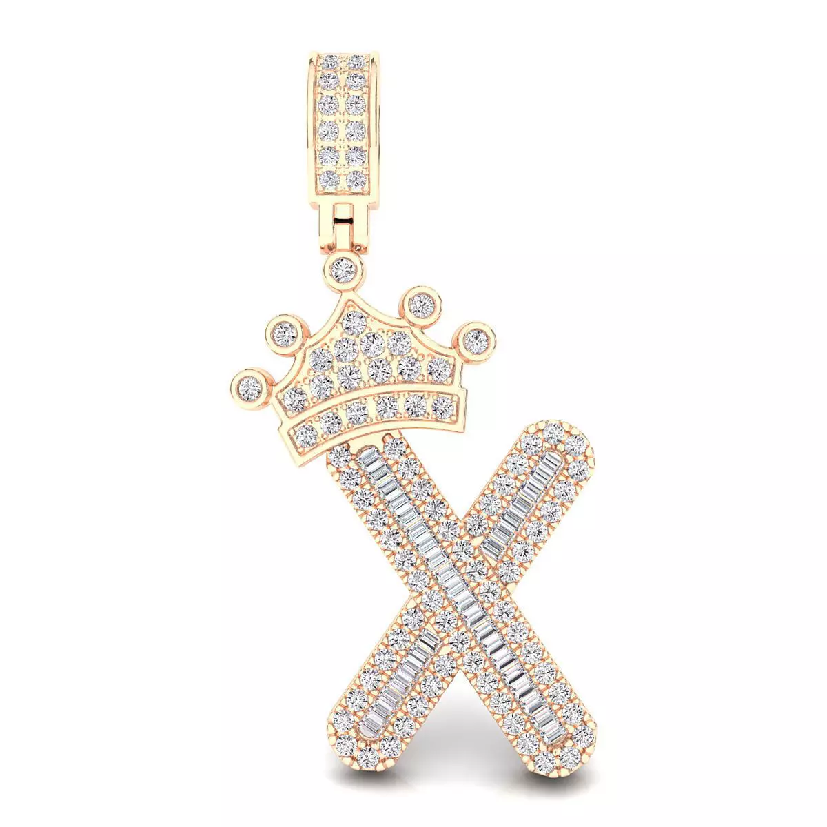 Crown Initial  X  Letter Pendant 3D print model_0