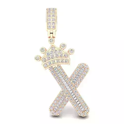 Crown Initial  X  Letter Pendant
