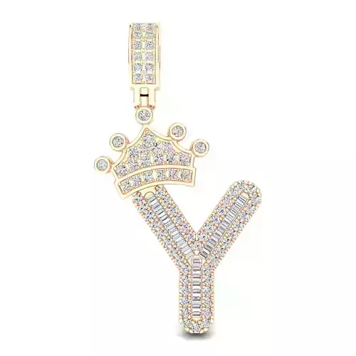 Crown Initial  Y  Letter Pendant