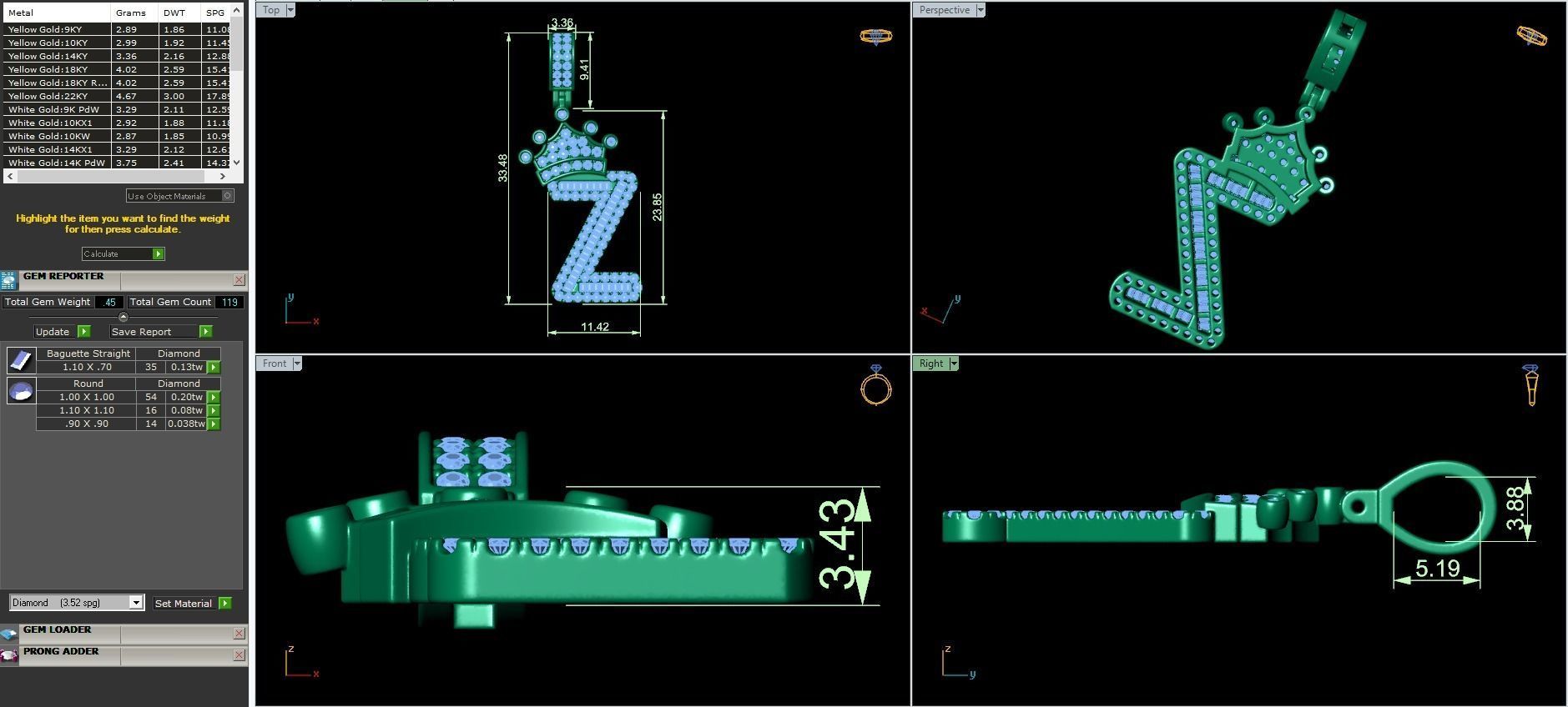 Crown Initial  Z  Letter Pendant 3D print model_3