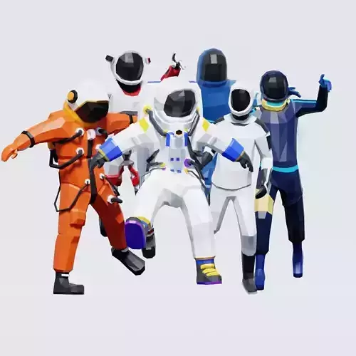 Lowpoly Astronauts group of in spacesuits