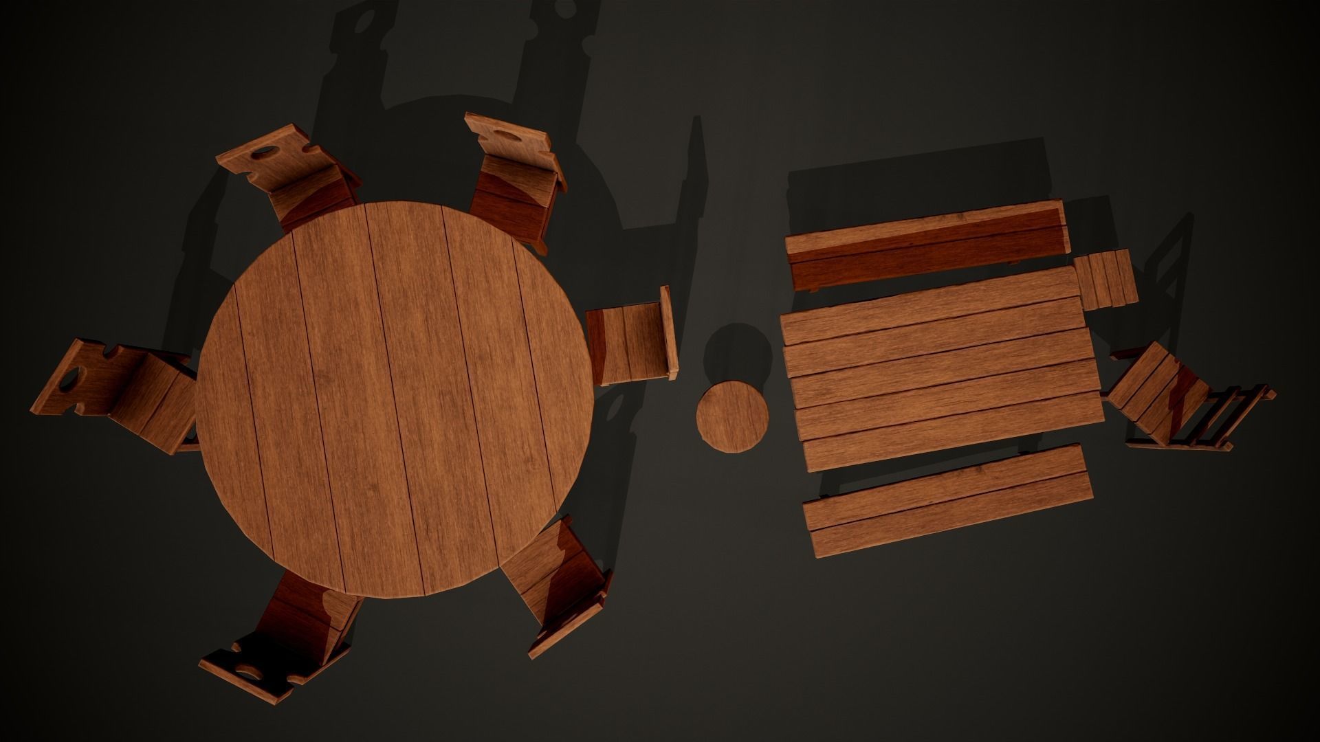 Medieval dungeon sitting - Tables - Chair -Bench and stools Low-poly 3D model_2