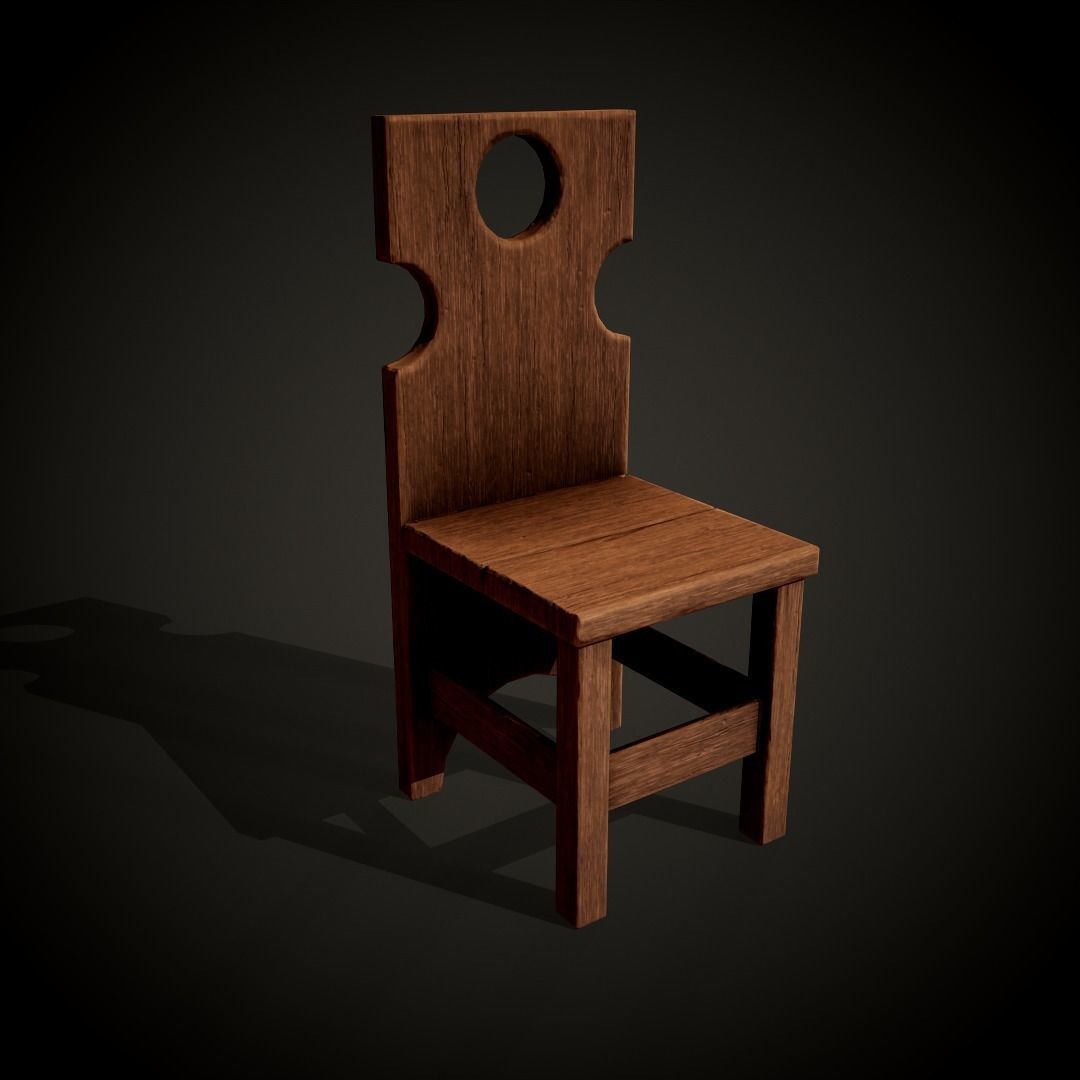 Medieval dungeon sitting - Tables - Chair -Bench and stools Low-poly 3D model_17