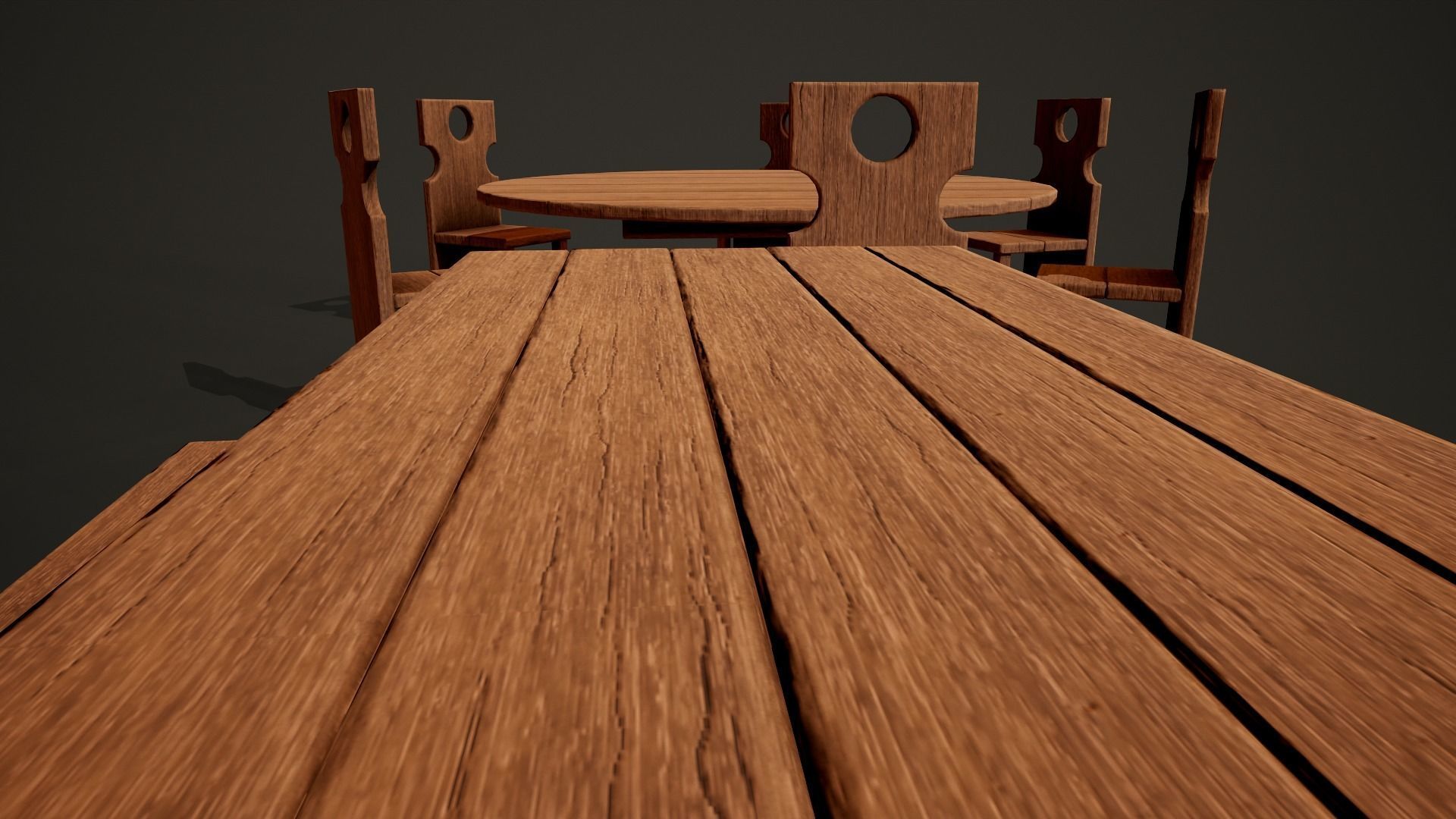 Medieval dungeon sitting - Tables - Chair -Bench and stools Low-poly 3D model_6