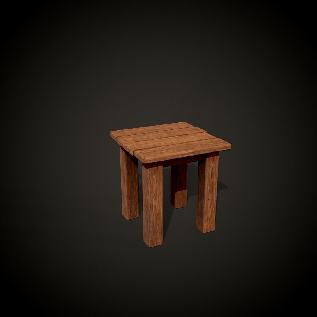 Medieval dungeon sitting - Tables - Chair -Bench and stools Low-poly 3D model_18