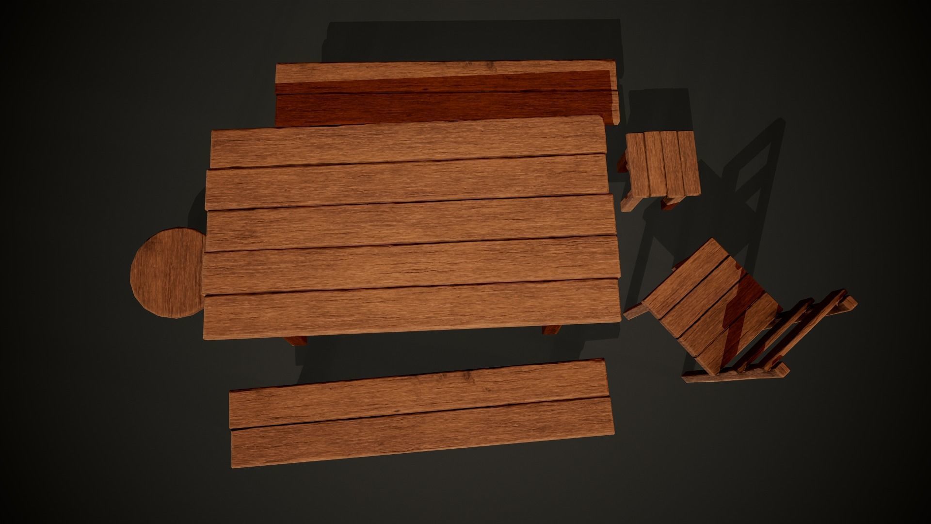 Medieval dungeon sitting - Tables - Chair -Bench and stools Low-poly 3D model_11