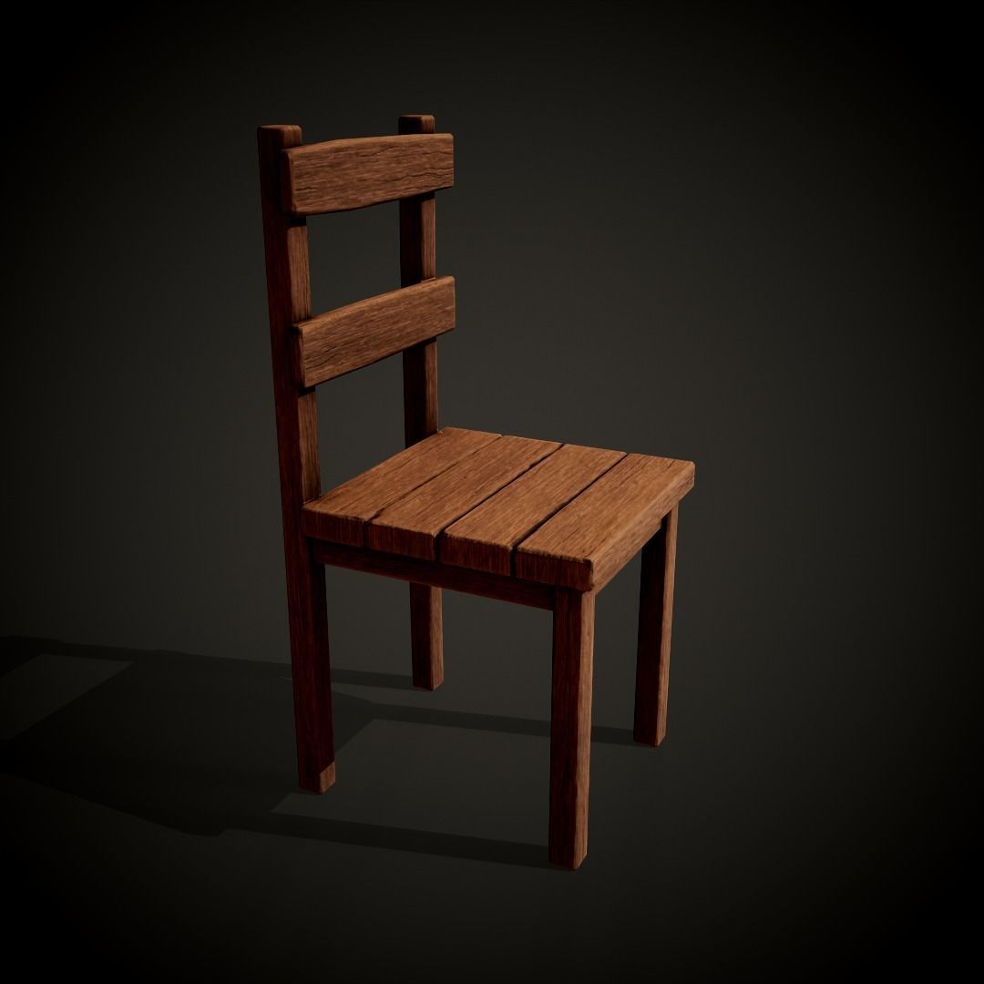 Medieval dungeon sitting - Tables - Chair -Bench and stools Low-poly 3D model_16