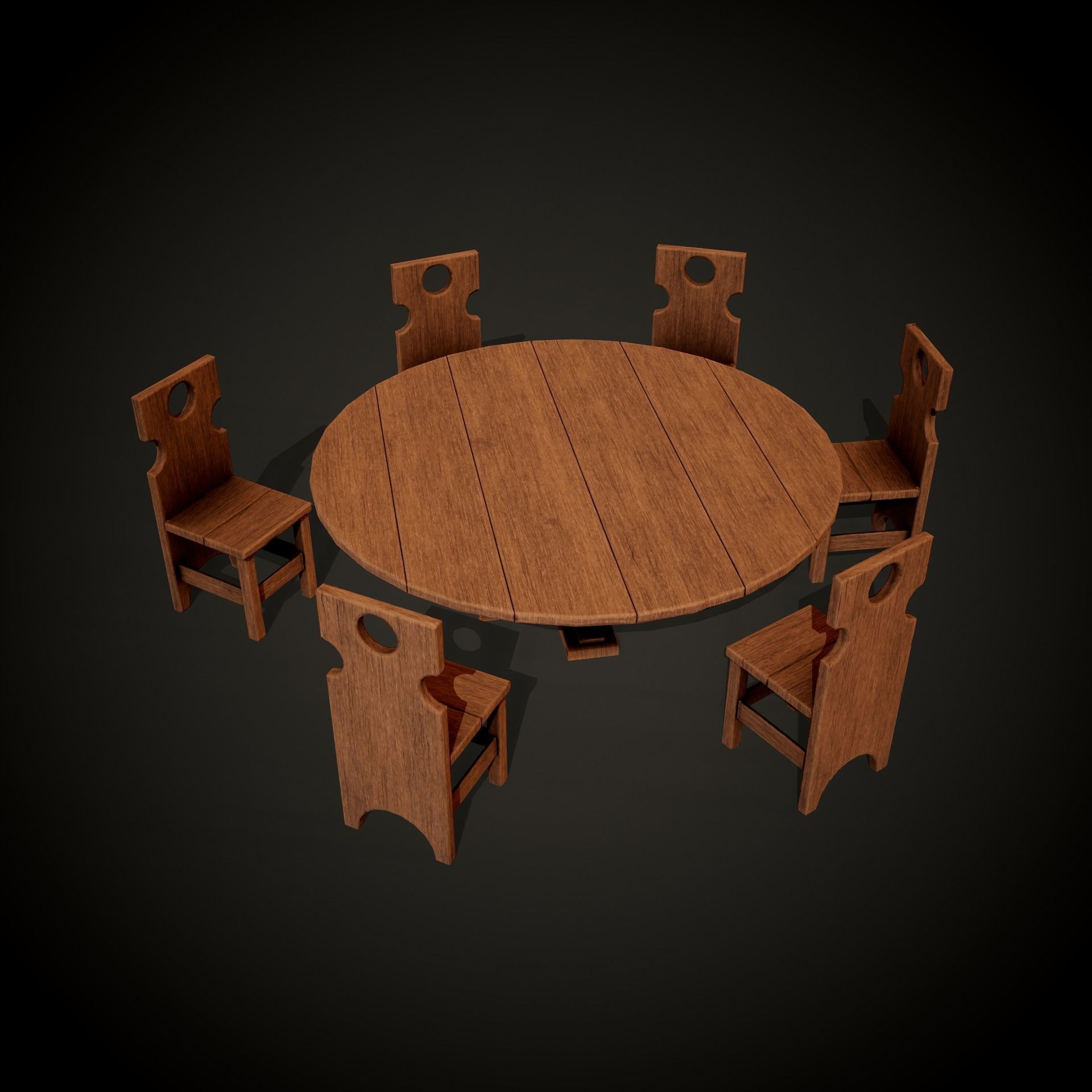 Medieval dungeon sitting - Tables - Chair -Bench and stools Low-poly 3D model_10