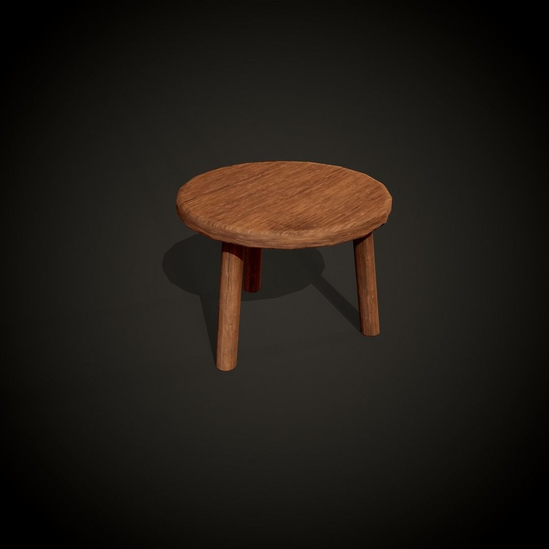 Medieval dungeon sitting - Tables - Chair -Bench and stools Low-poly 3D model_19
