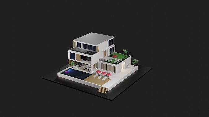 Low Poly Summer House  Low-poly 3D model