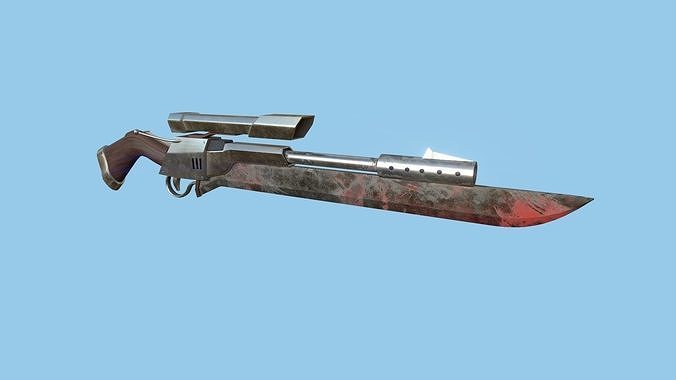 Sniper Gunblade 02 Dirt Blood - Character SciFi Design Low-poly 3D model