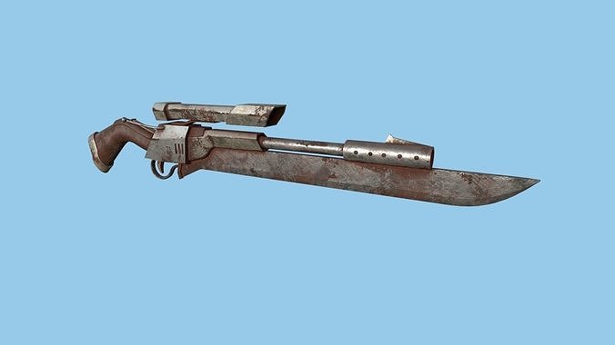 Sniper Gunblade 03 Rust Destroyed - Character SciFi Design Low-poly 3D model