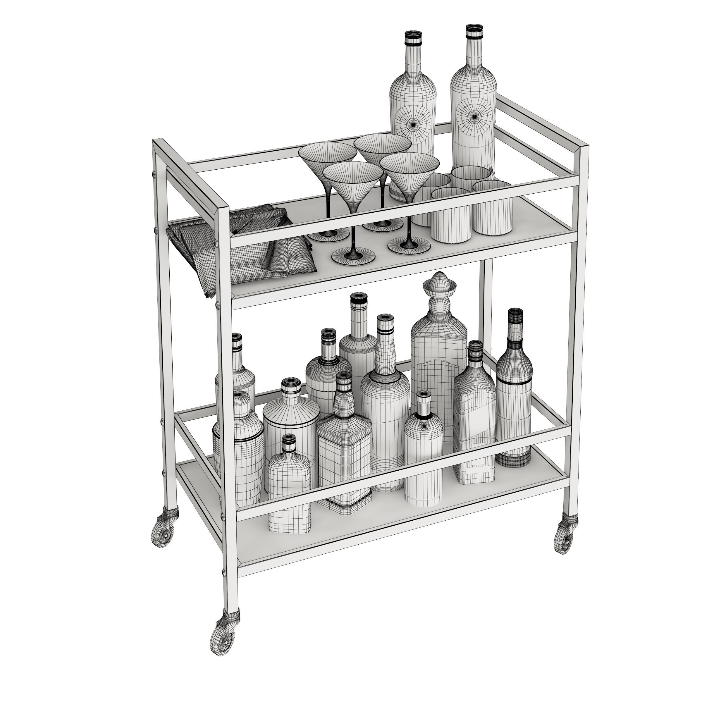 Mini Bar Beverage Table 3D model_1
