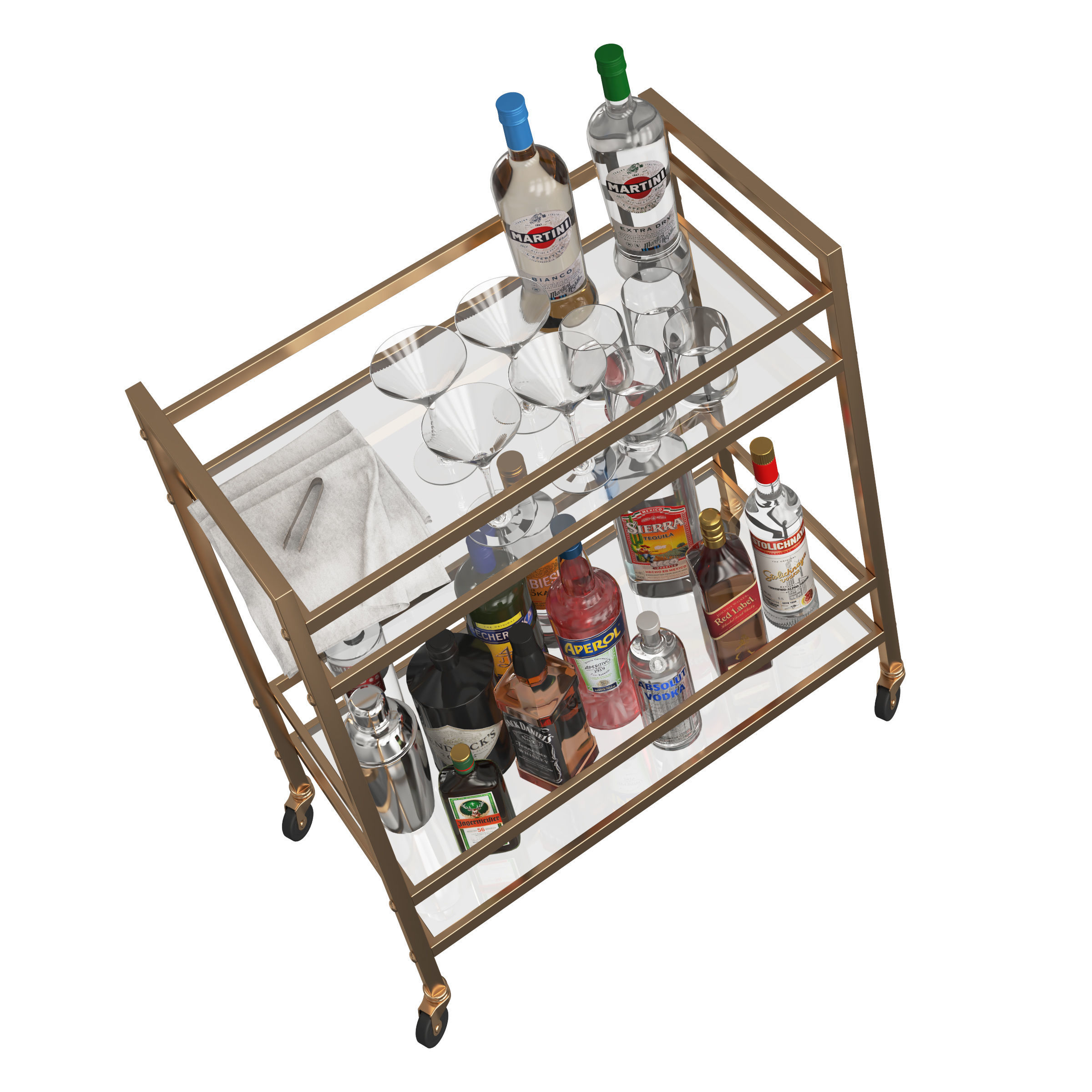 Mini Bar Beverage Table 3D model_4