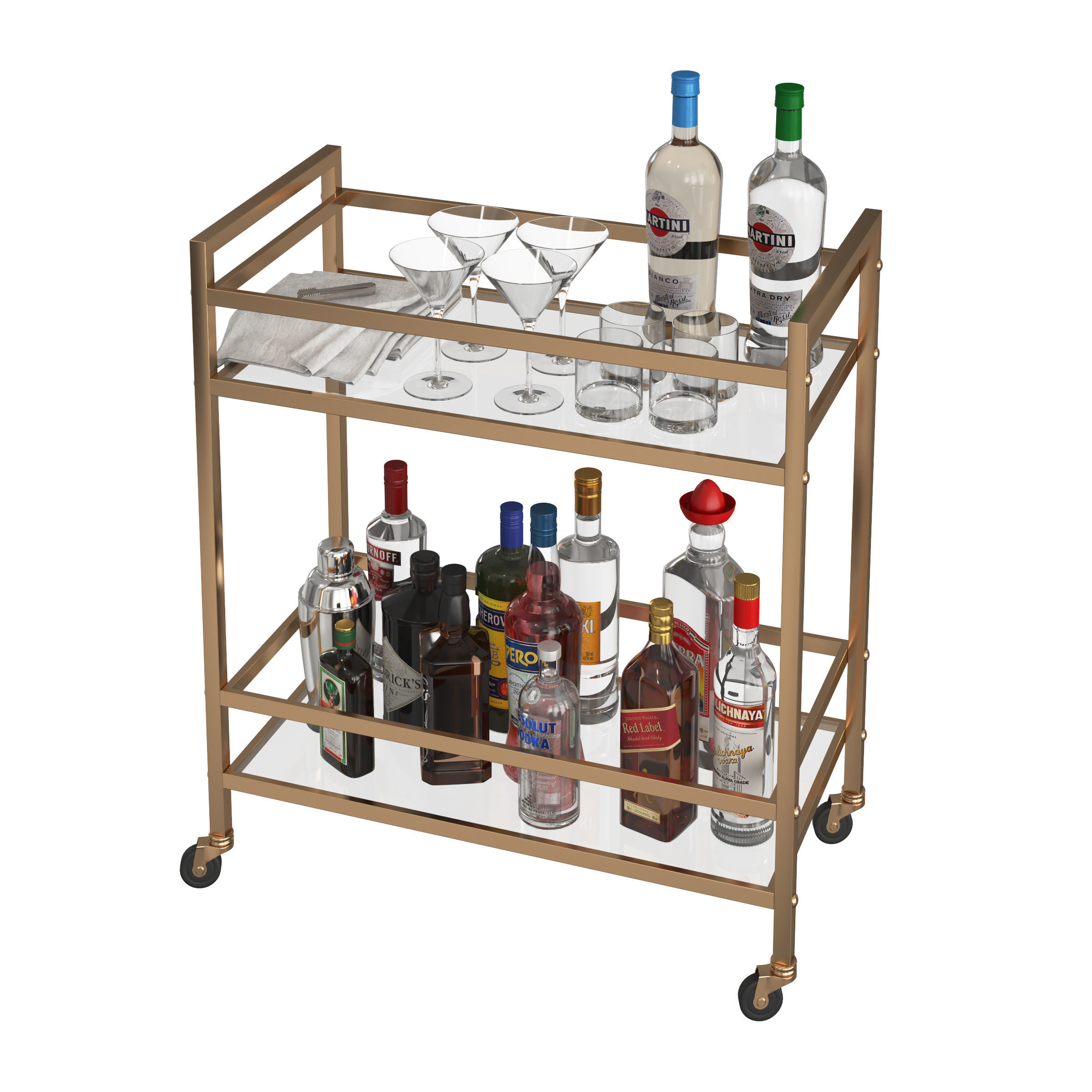 Mini Bar Beverage Table 3D model_3