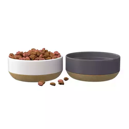 Pets Food Bowl White and Gray 3D model