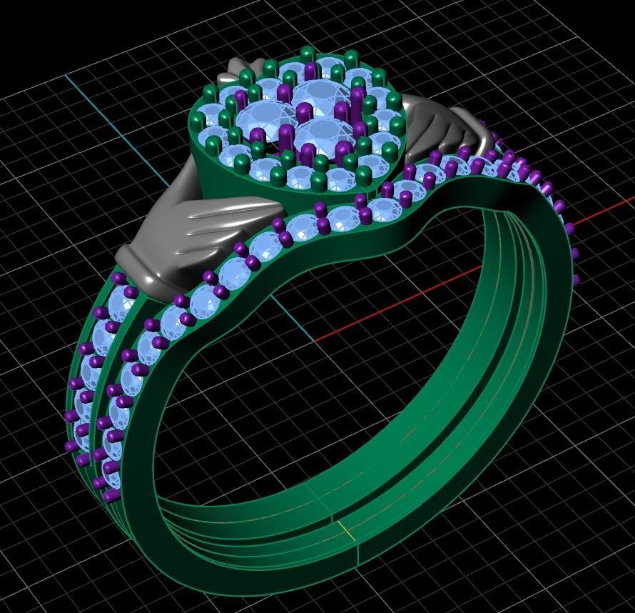RKT-003 claddagh ring with stones 3D print model_1