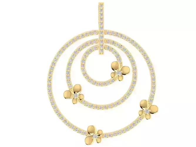 Elegant Triple Ring Floral Pendant 3D Model  938