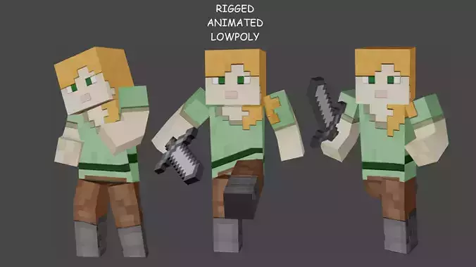 MINECRAFT ALEX 3D MODEL - RIGGED ANIMATED Low-poly 3D model