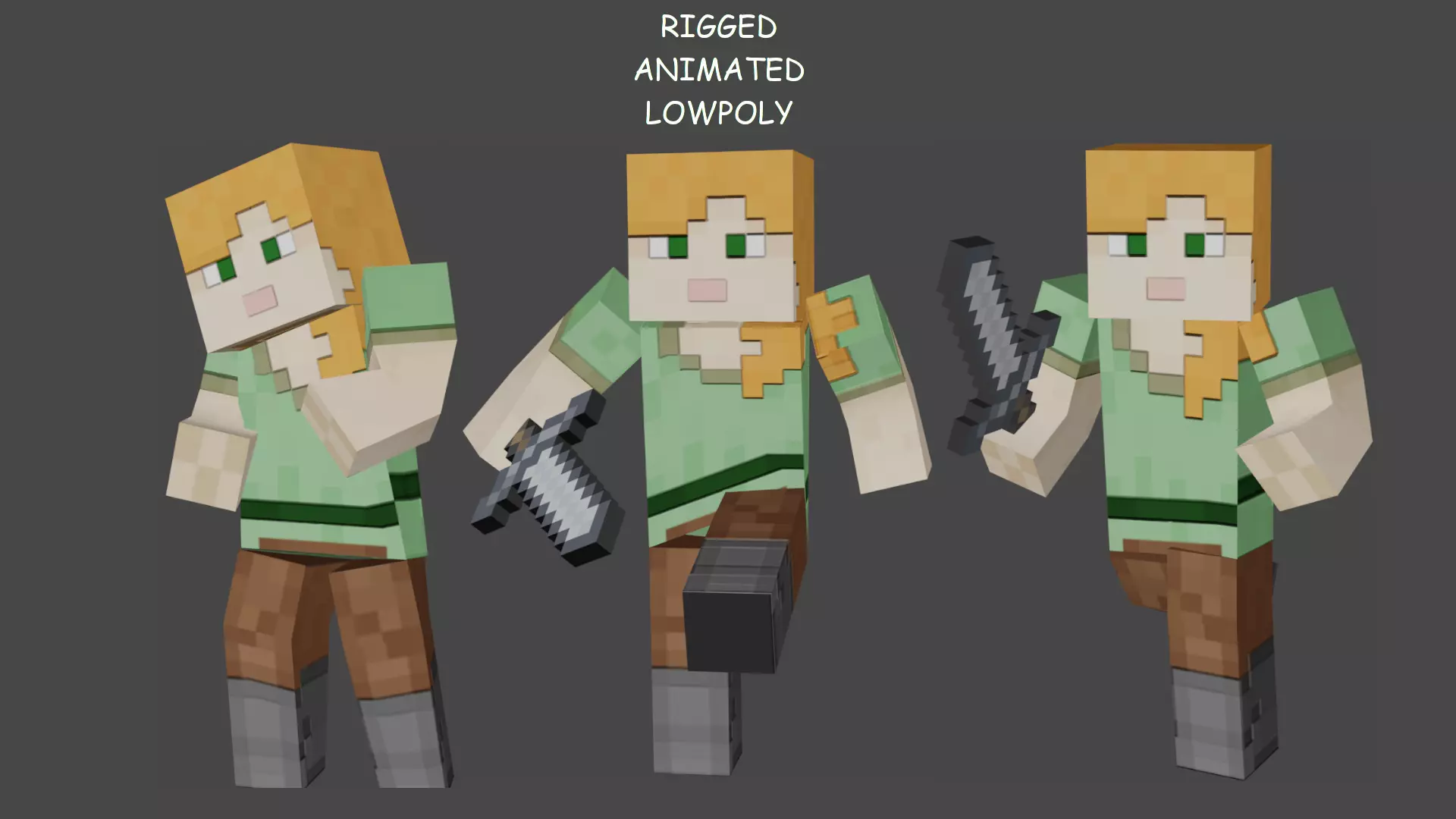 MINECRAFT ALEX 3D MODEL - RIGGED ANIMATED Low-poly 3D model_0