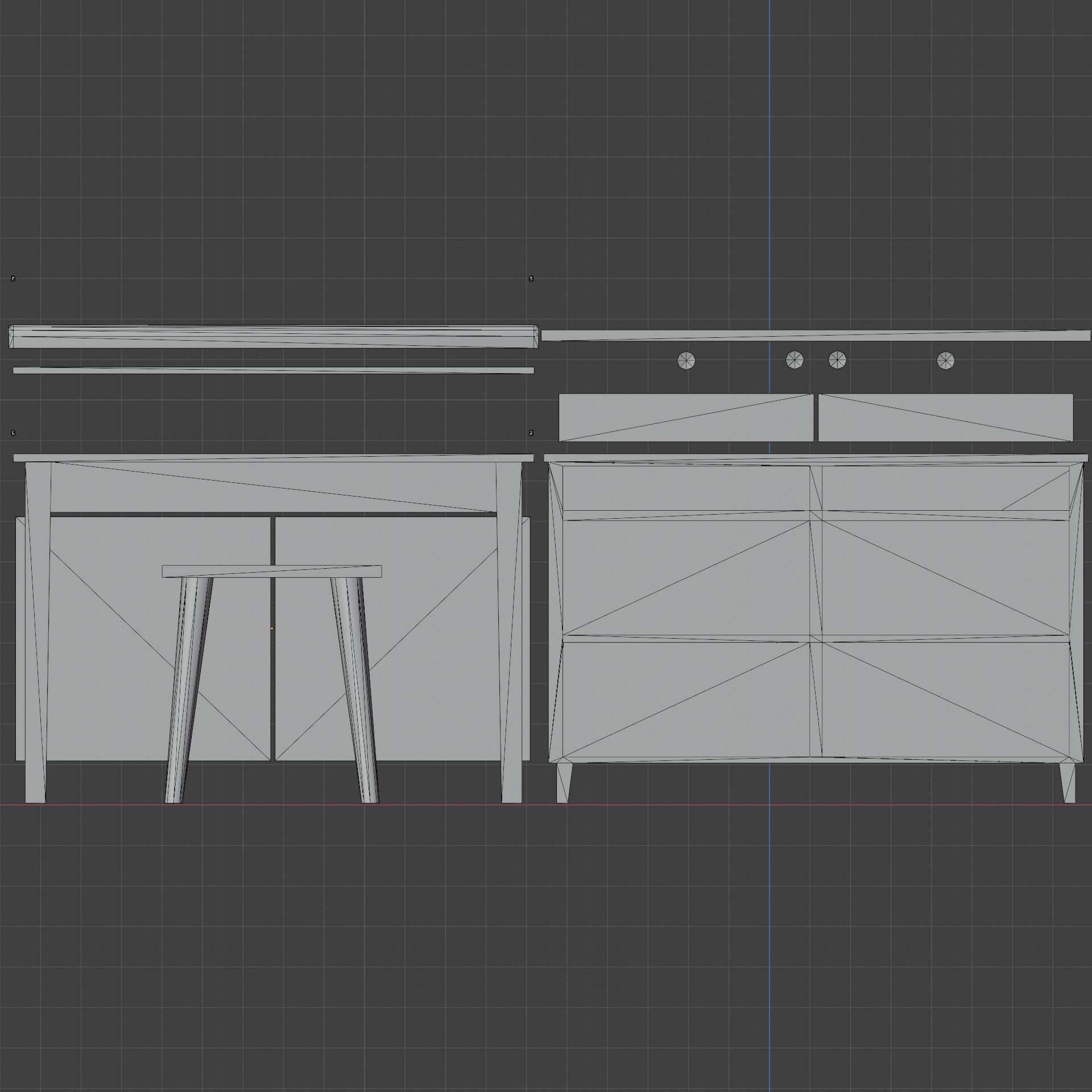 Table chair kitchen chest of drawers Old soviet PBR game-ready Low-poly 3D model_21