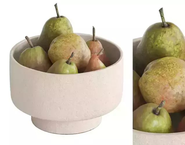 Organic pears in beige ceramic bowl
