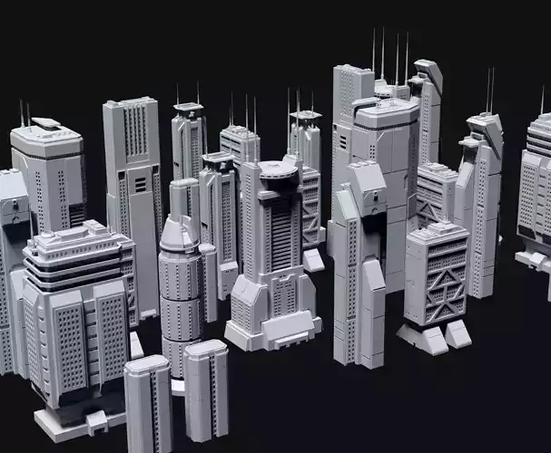 Sci-Fi building dressing kitbash PACK -  4 Low-poly 3D model