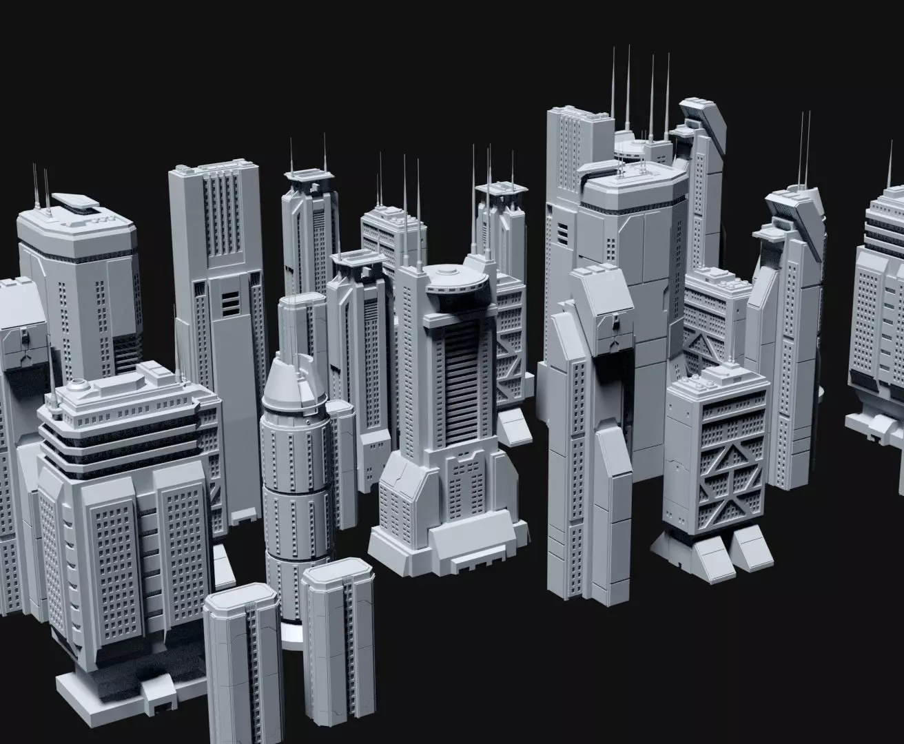 Sci-Fi building dressing kitbash PACK -  4 Low-poly 3D model_0