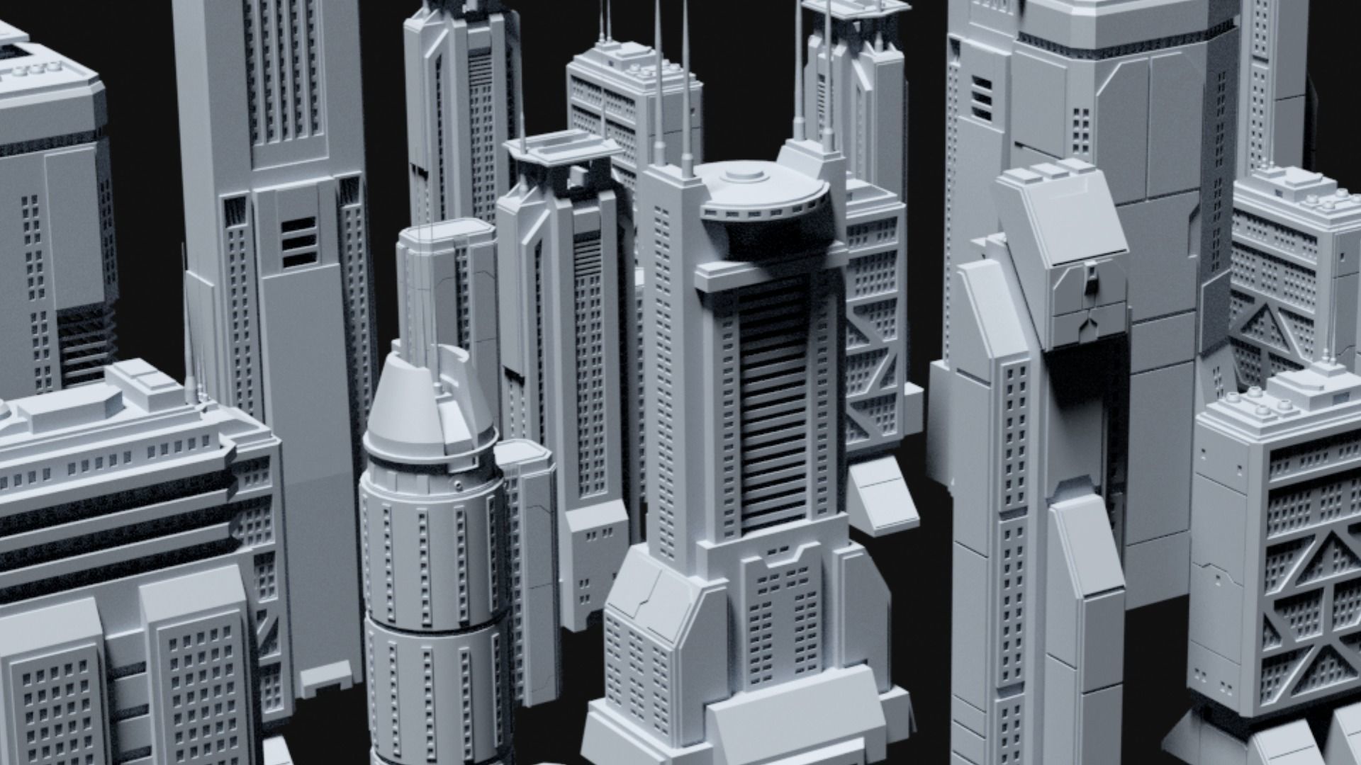 Sci-Fi building dressing kitbash PACK -  4 Low-poly 3D model_4