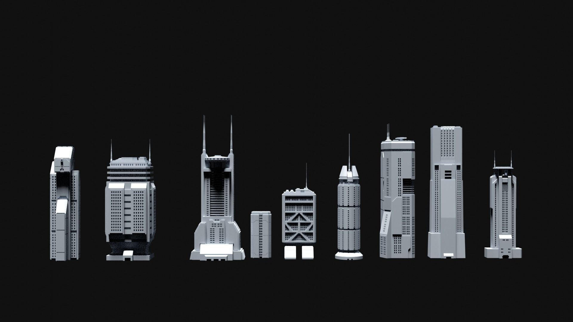 Sci-Fi building dressing kitbash PACK -  4 Low-poly 3D model_2