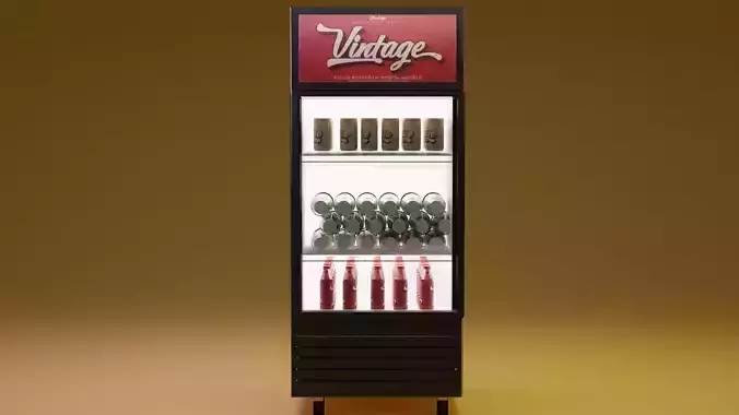 Refrigerator display case with bottles and cans
