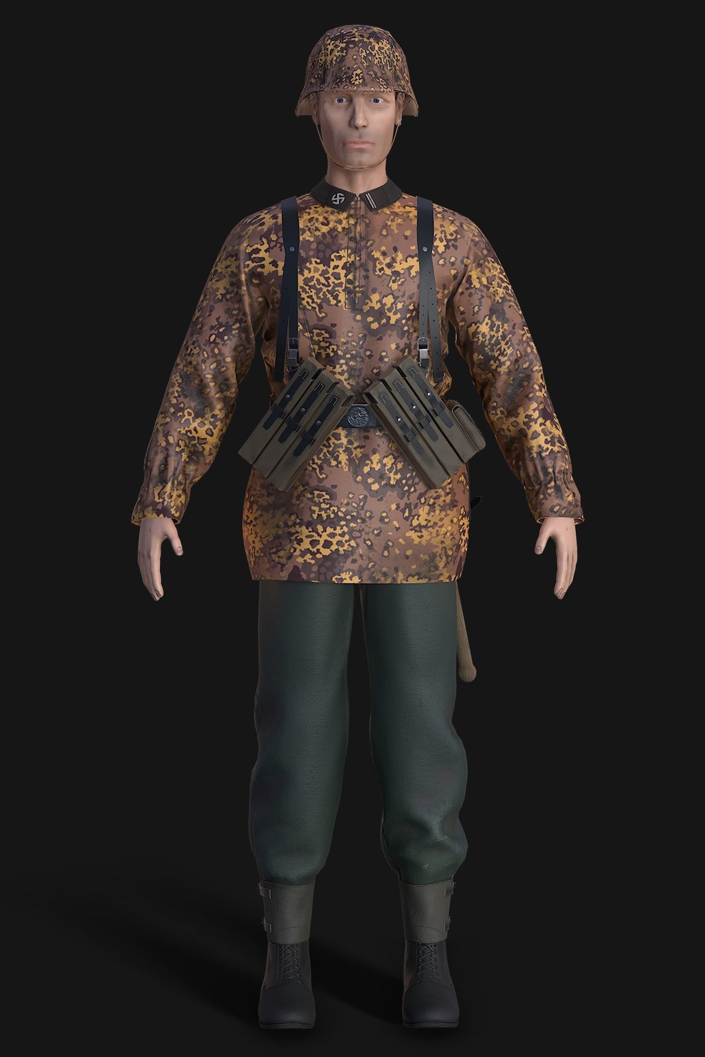 German Waffen-SS Soldier Low-poly 3D model_2