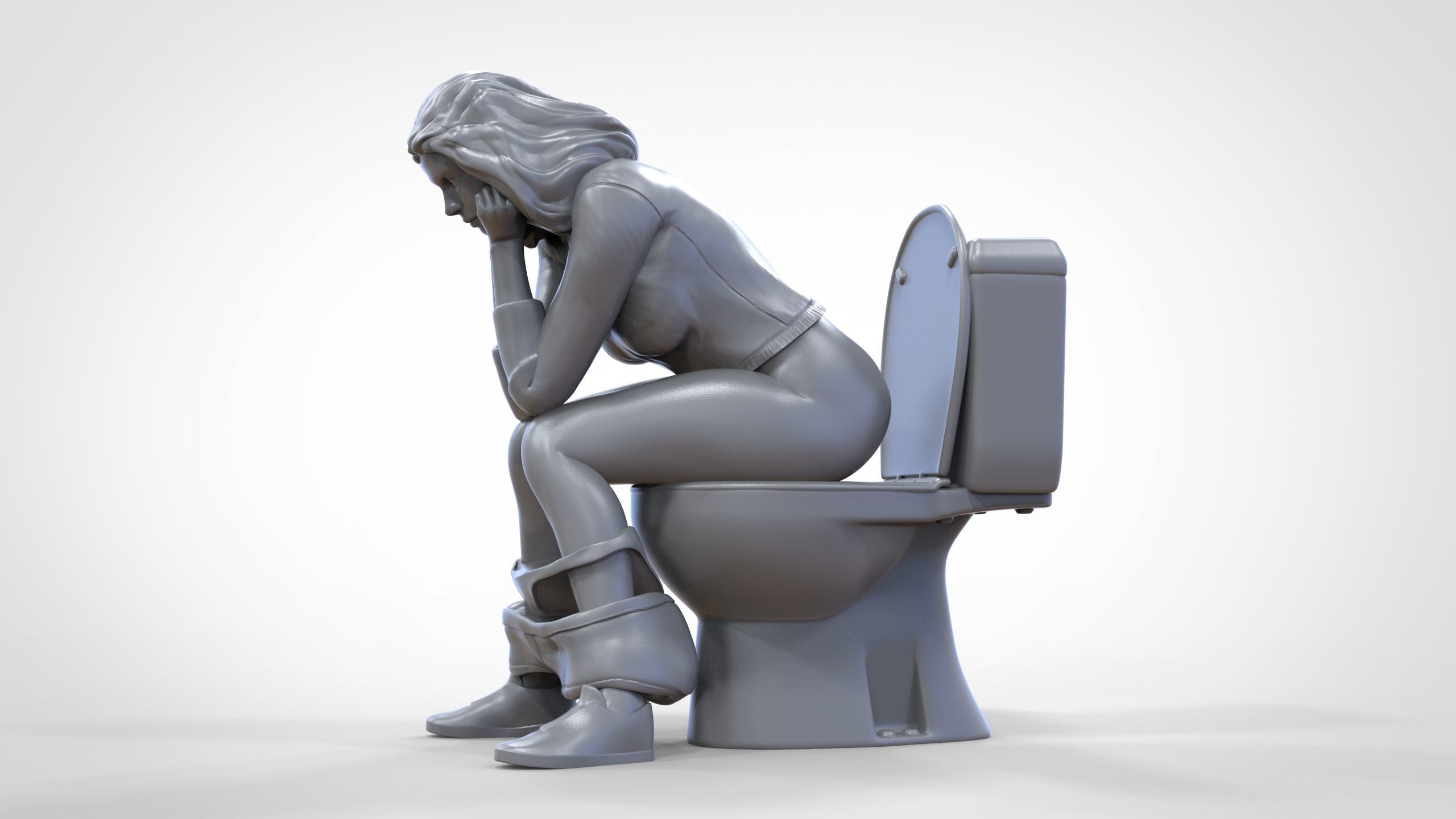 Woman on the toilet thinking 3D print model_28
