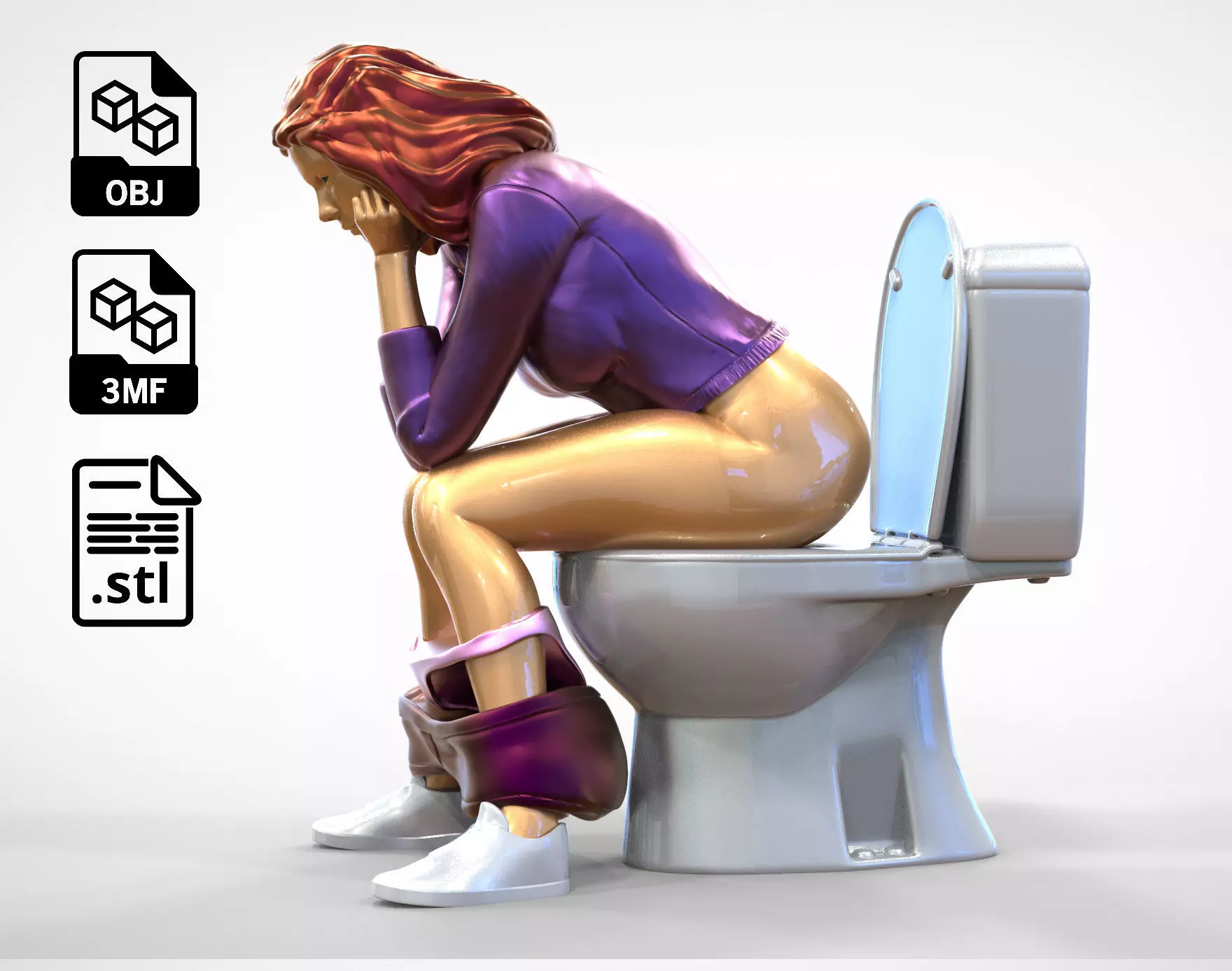 Woman on the toilet thinking 3D print model_0