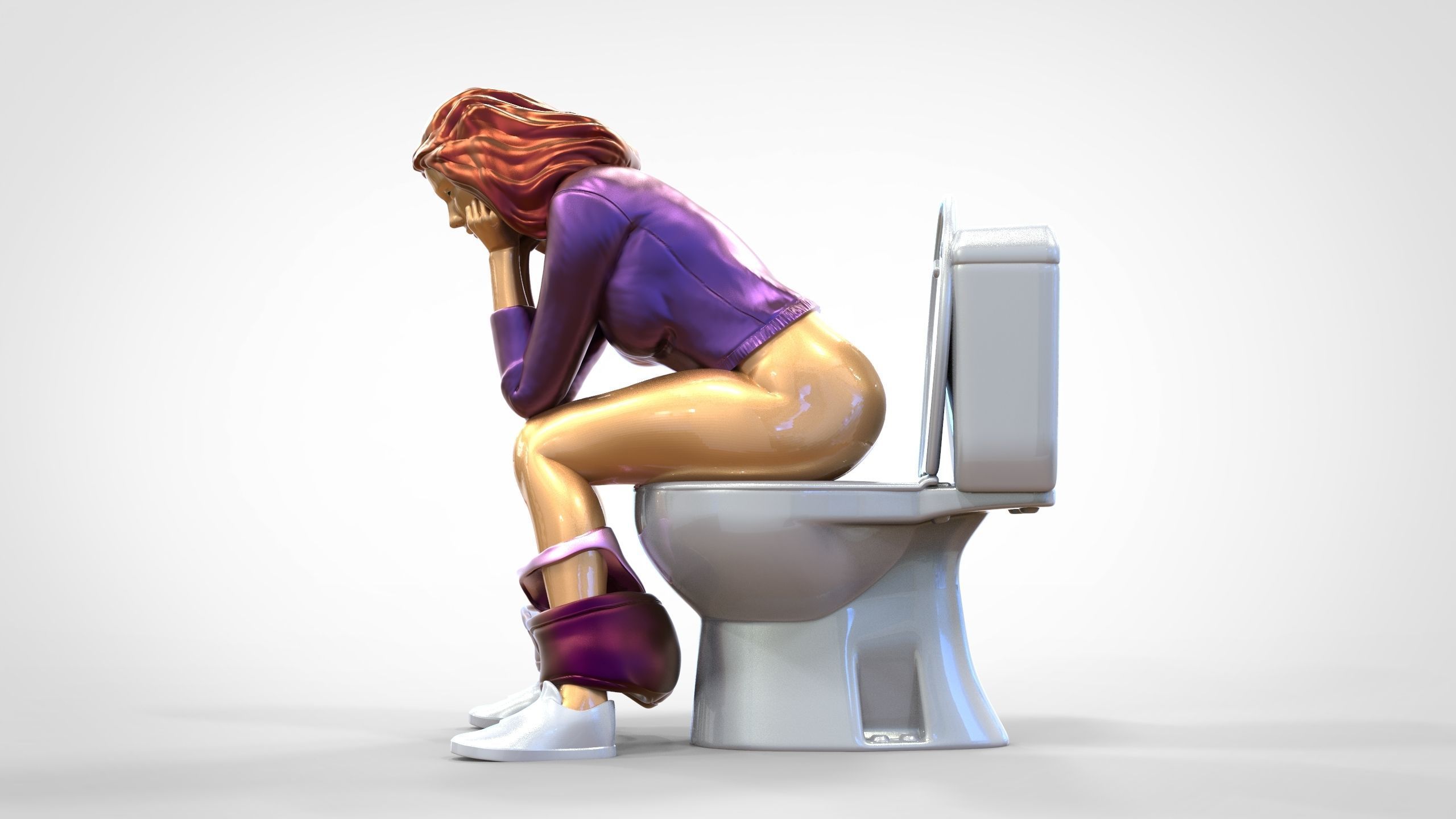 Woman on the toilet thinking 3D print model_13