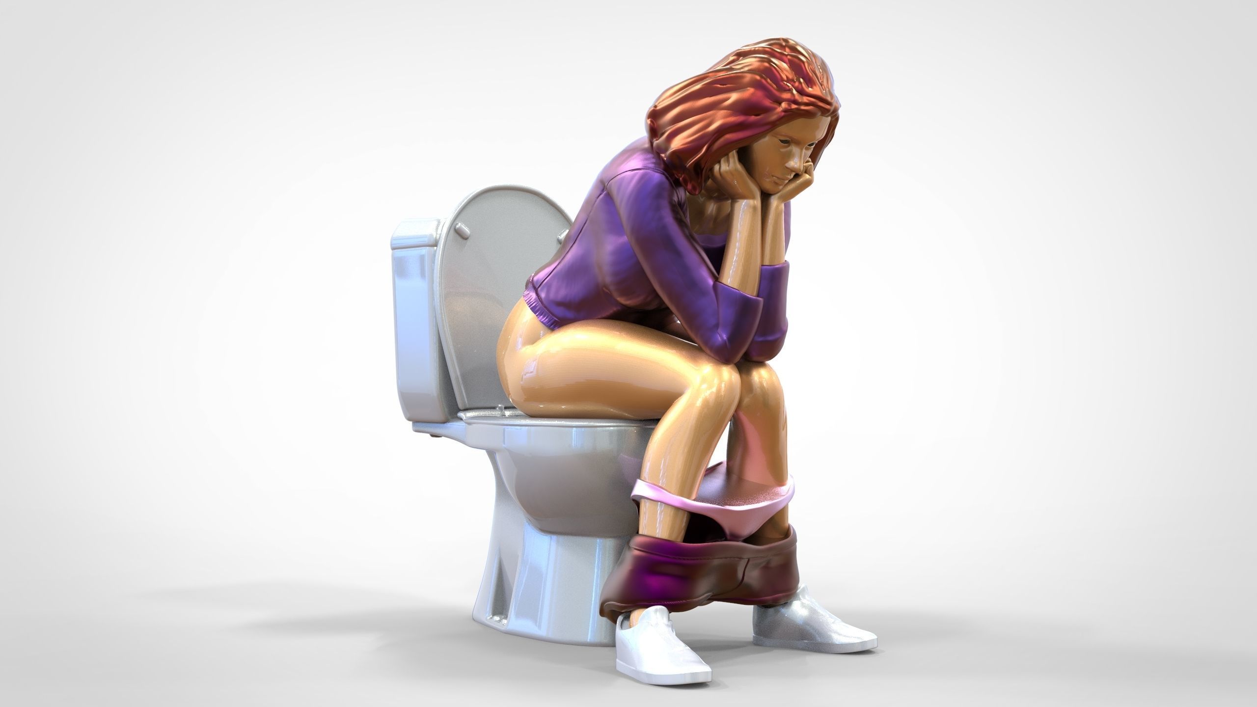 Woman on the toilet thinking 3D print model_21