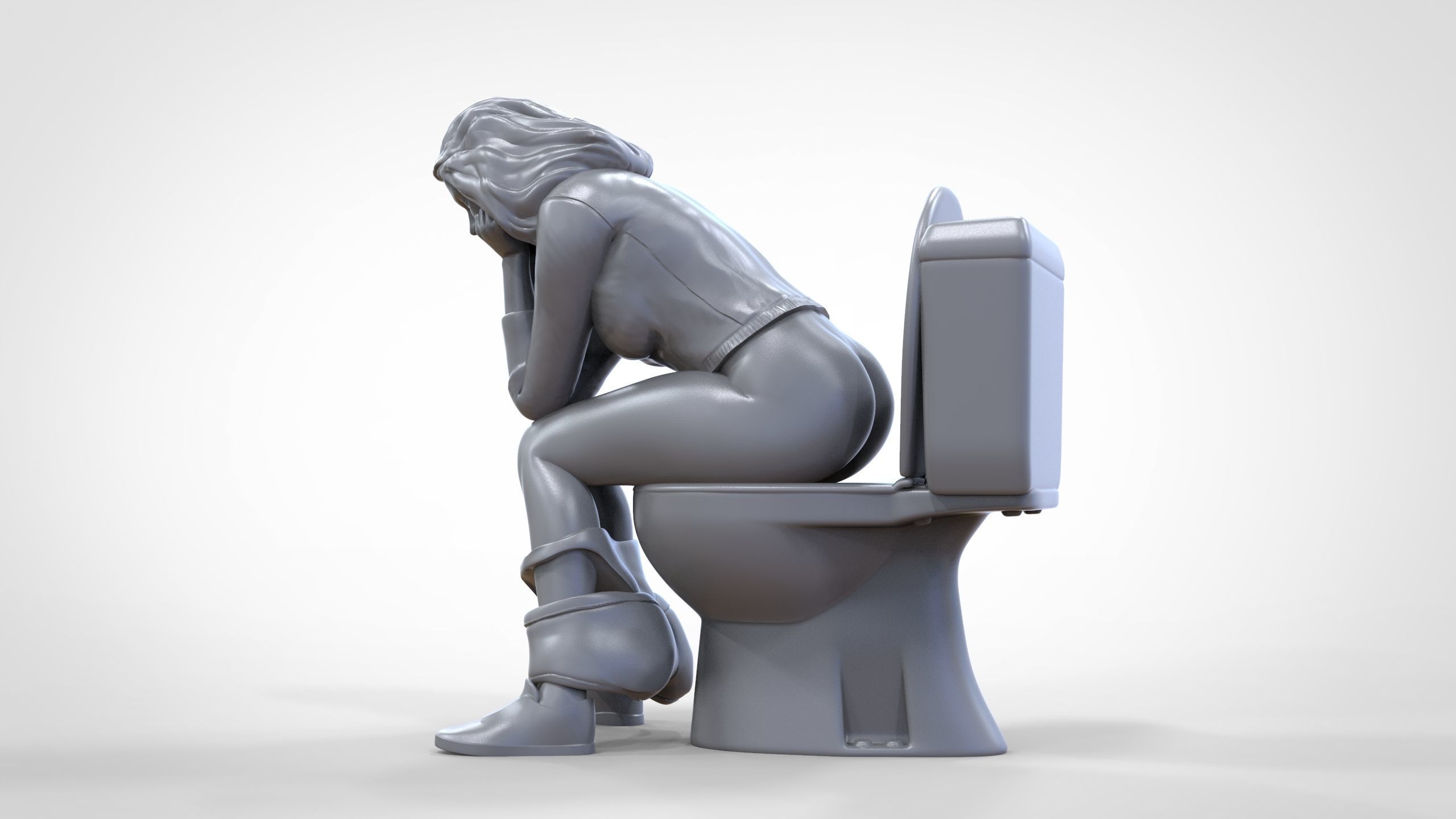 Woman on the toilet thinking 3D print model_27