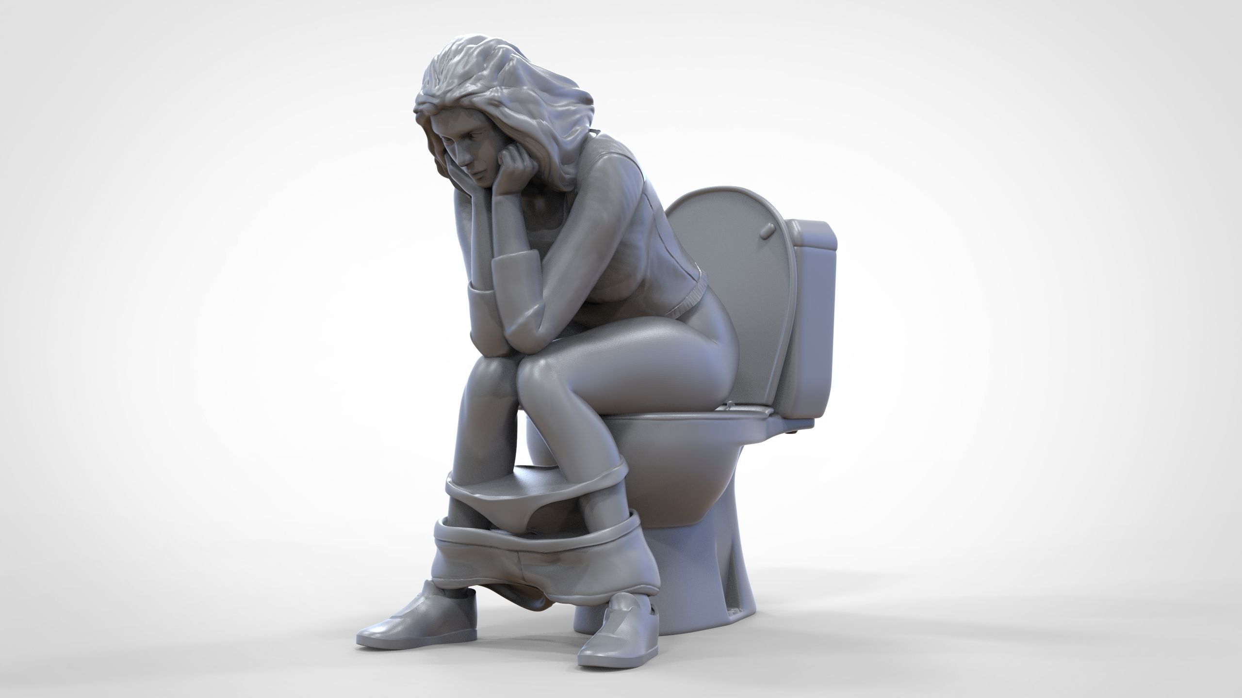Woman on the toilet thinking 3D print model_29