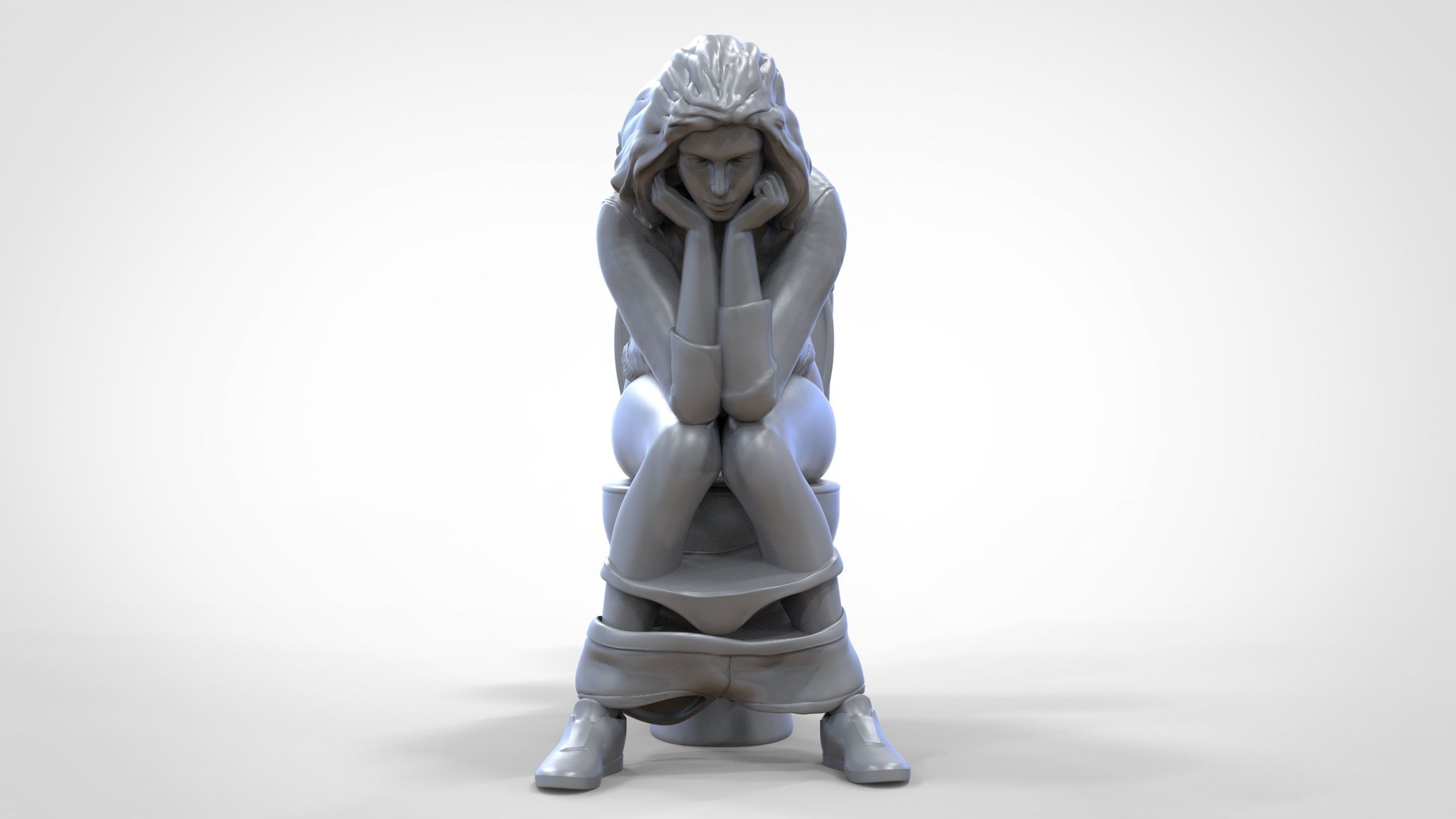 Woman on the toilet thinking 3D print model_30