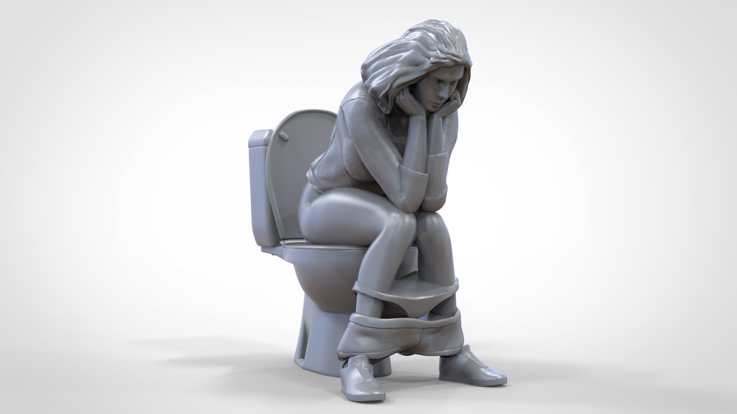 Woman on the toilet thinking 3D print model_31