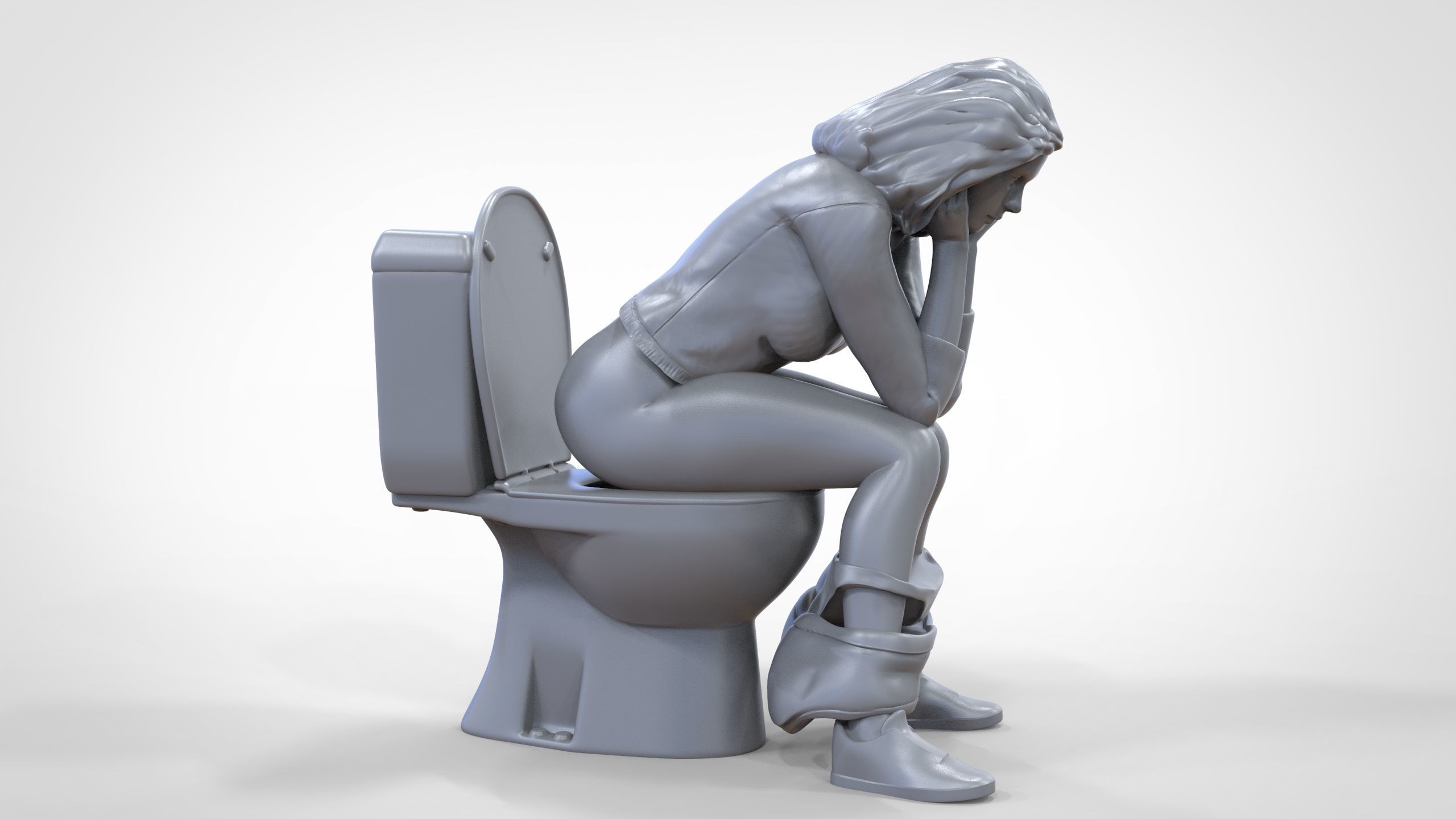 Woman on the toilet thinking 3D print model_22