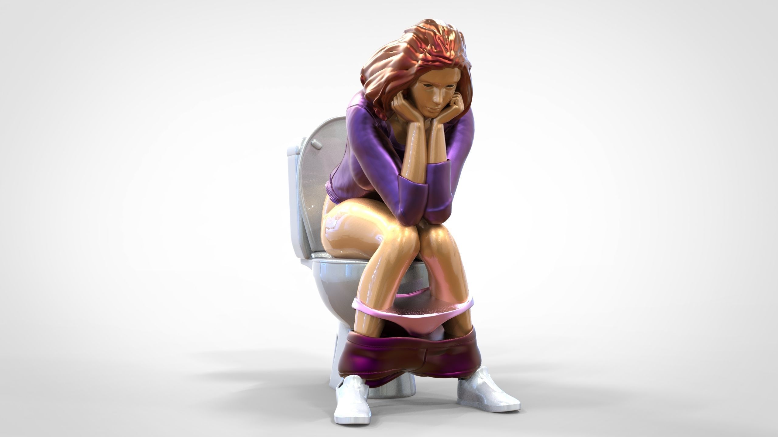 Woman on the toilet thinking 3D print model_19
