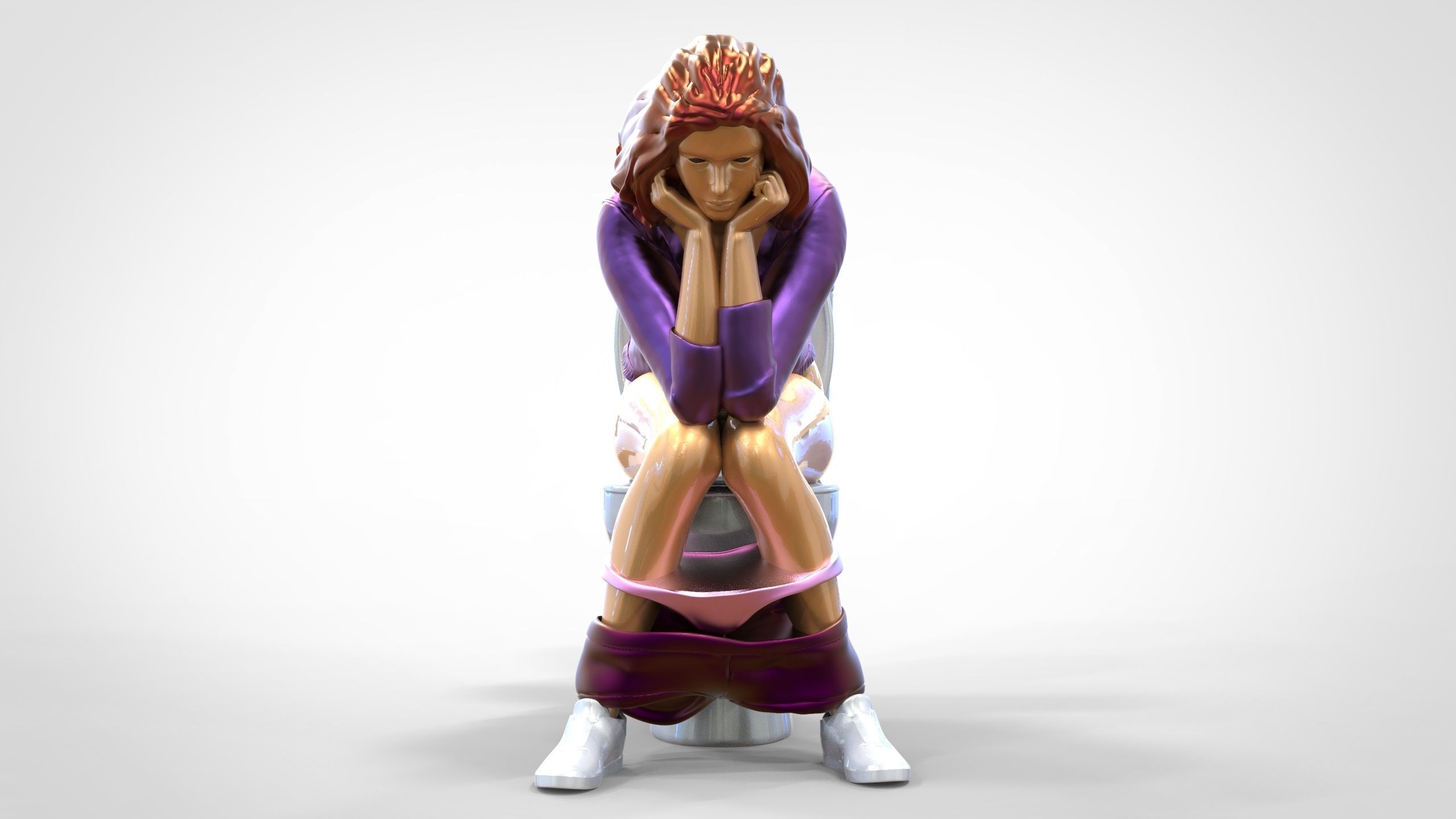 Woman on the toilet thinking 3D print model_18