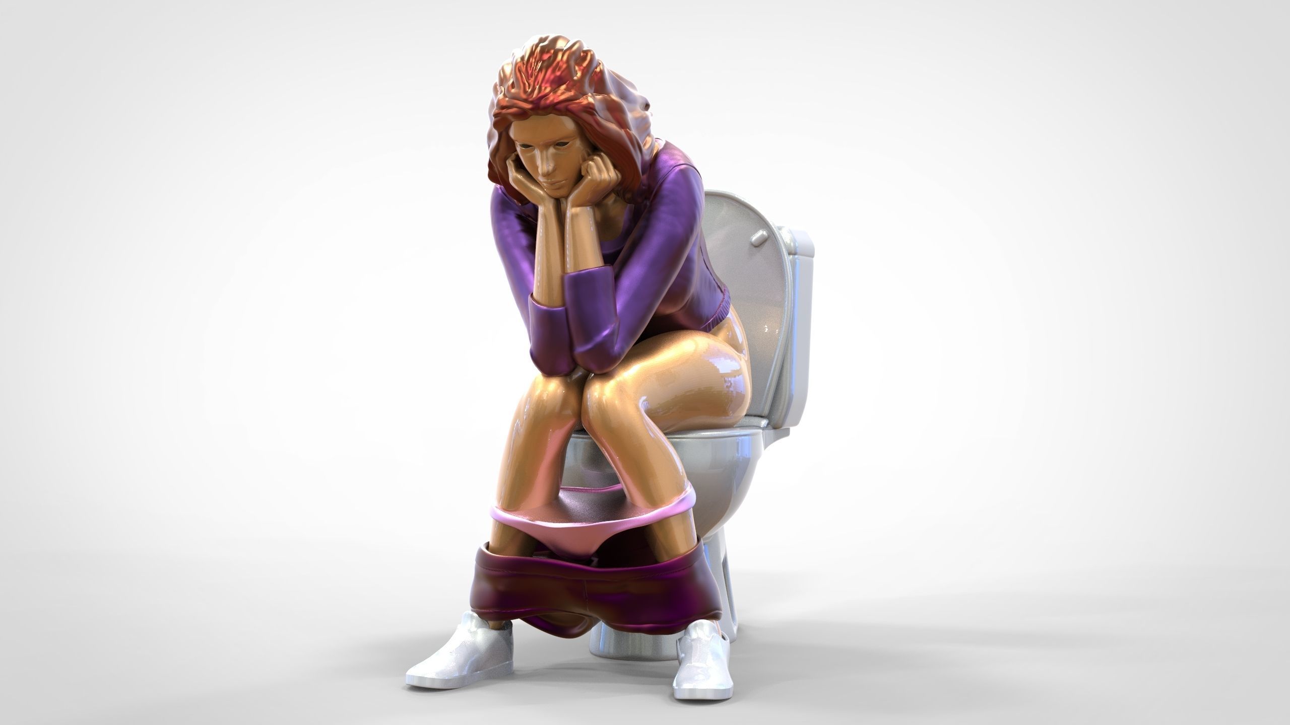Woman on the toilet thinking 3D print model_17