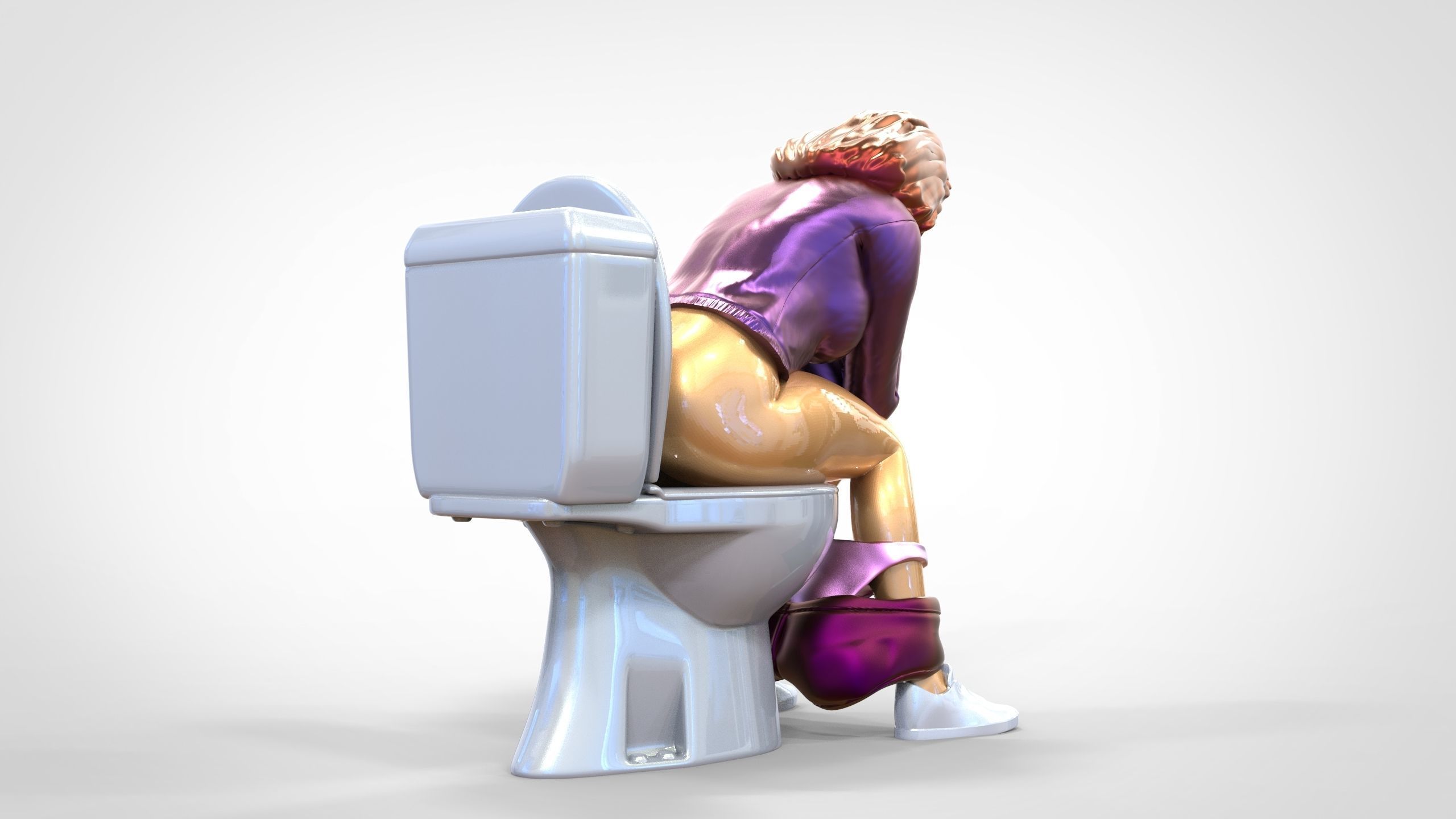 Woman on the toilet thinking 3D print model_6