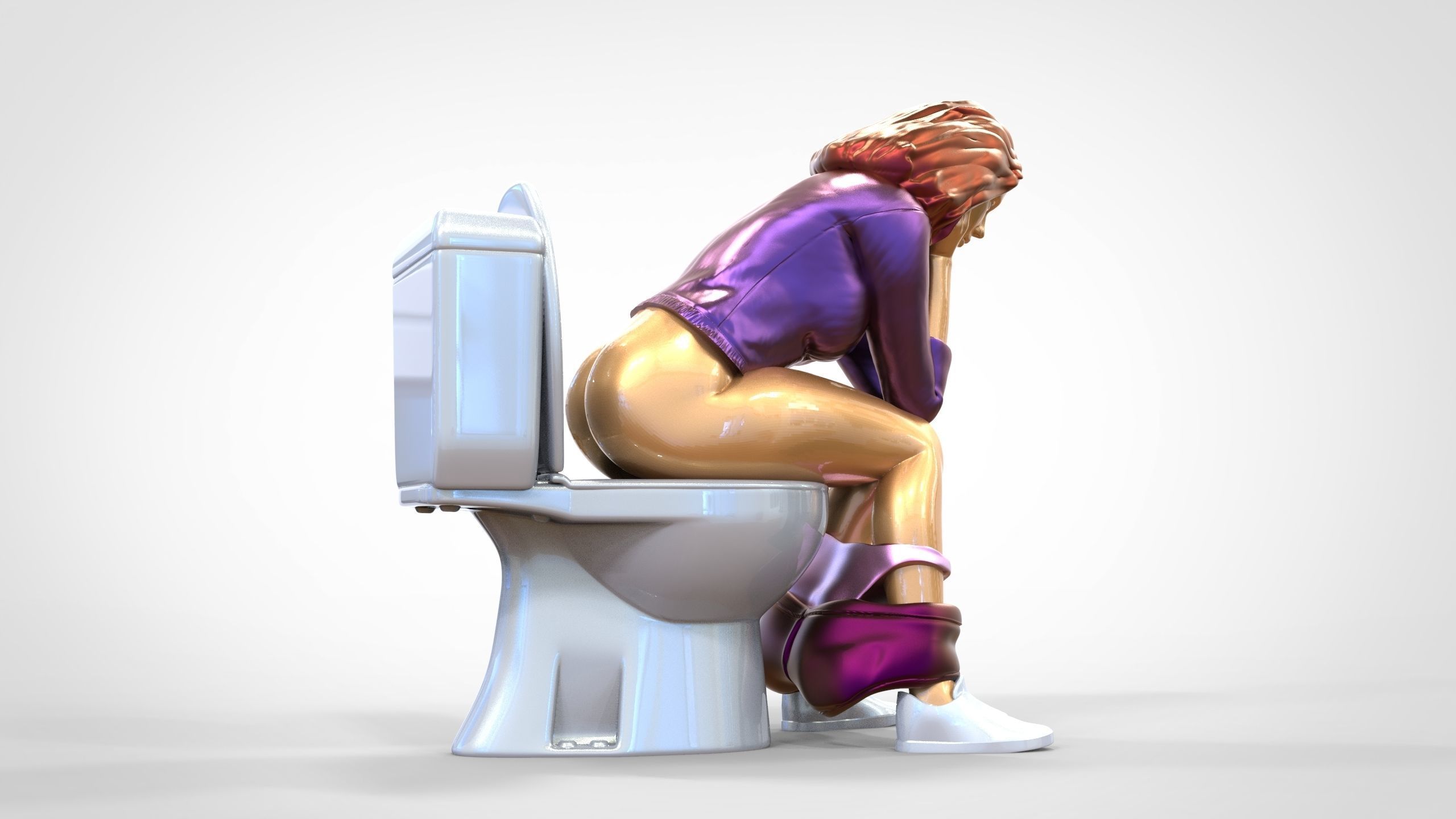 Woman on the toilet thinking 3D print model_2