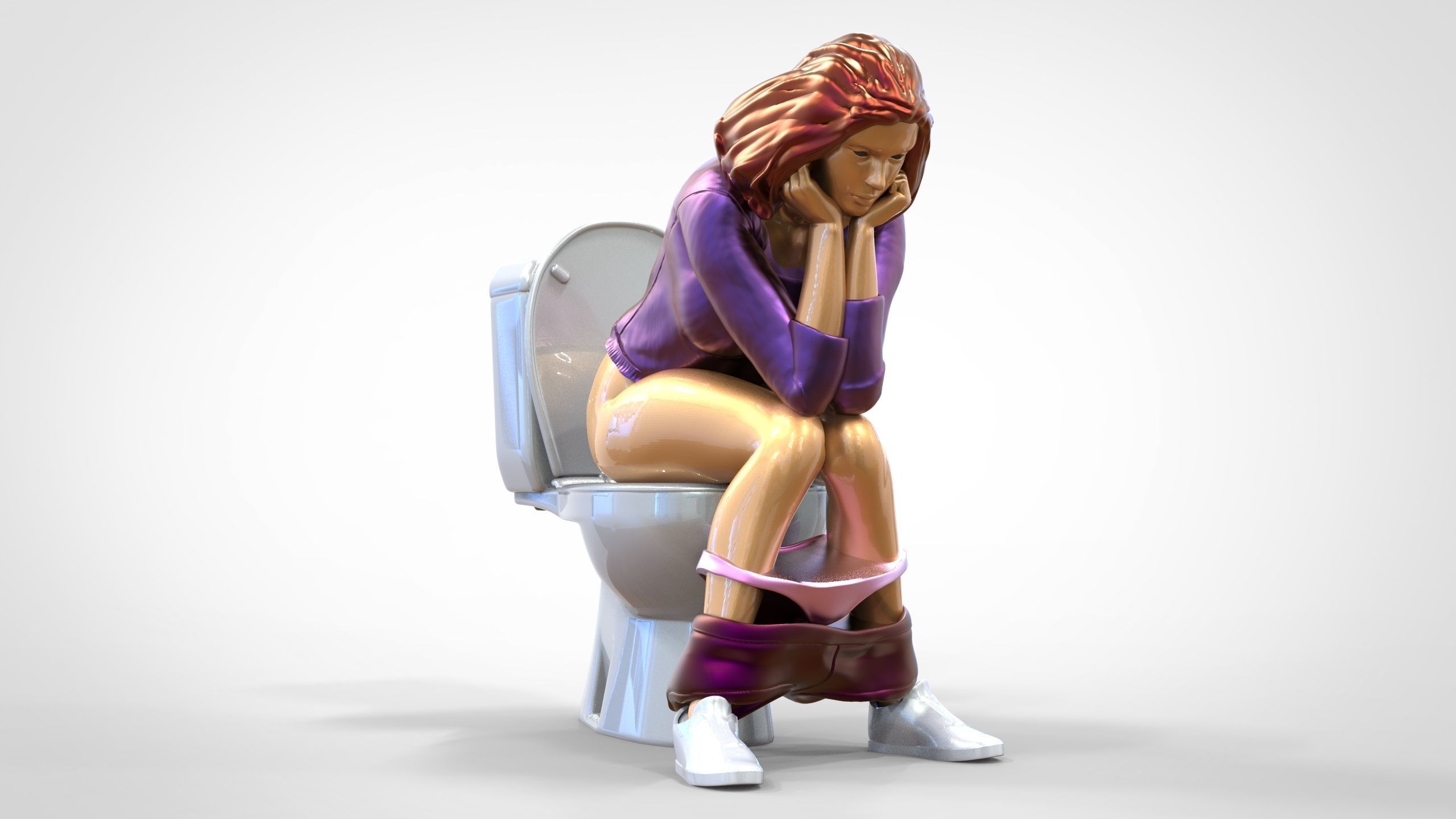 Woman on the toilet thinking 3D print model_1