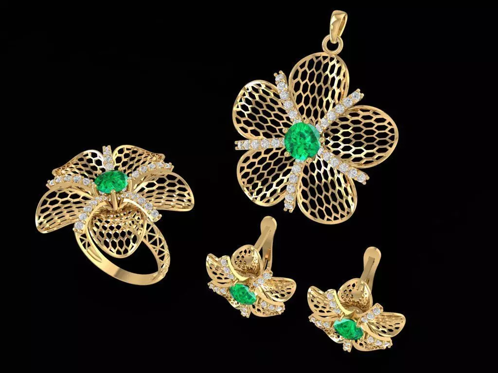 Elegant Floral Jewelry Set for Women 942 3D print model