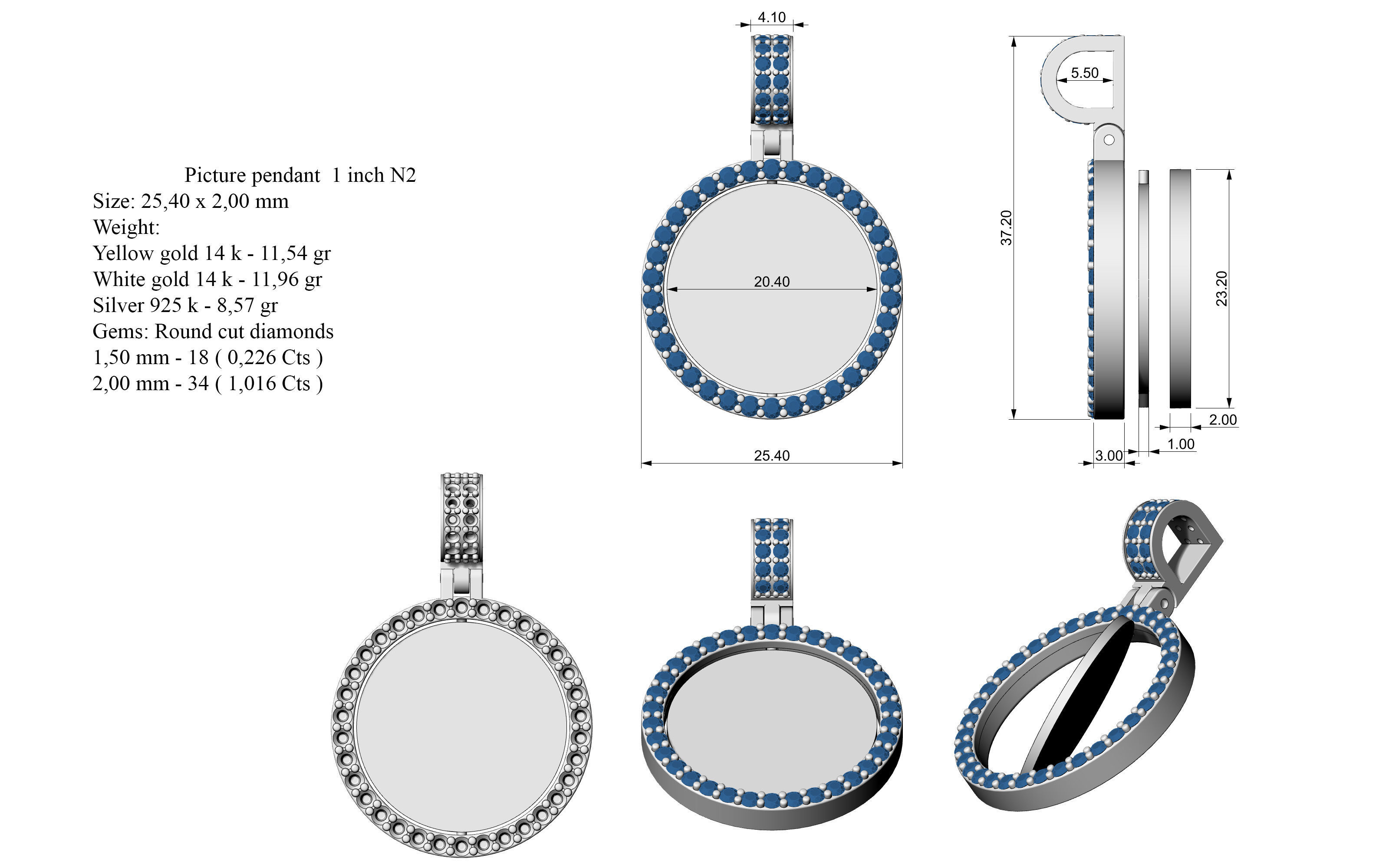 Picture pendant 1-2 inch N2 3D print model_9
